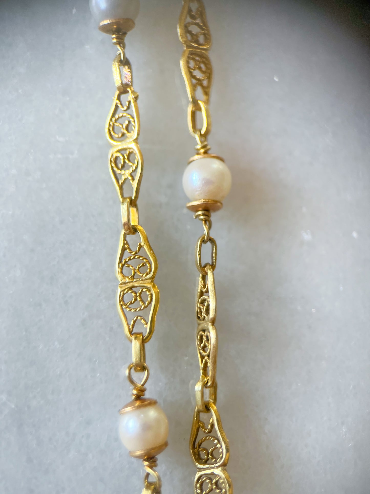 Vintage Pearl and Chain Necklaces in 14k and 18k Yellow Gold