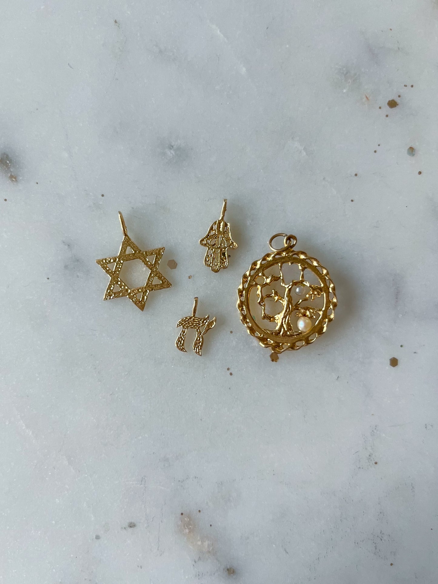 Vintage Small Filigree Hamsa 14k Yellow Gold Charm