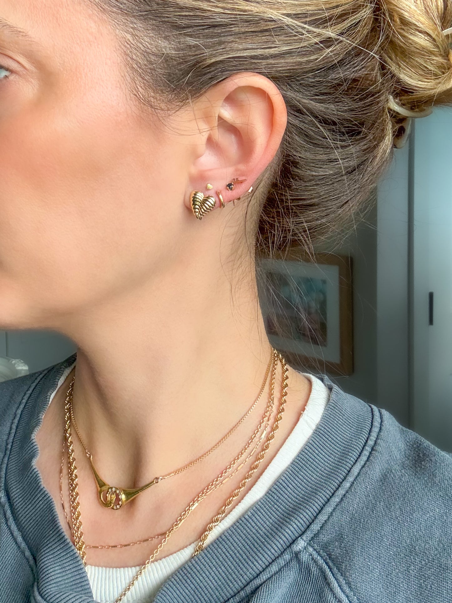Vintage Heart Shaped 14k Yellow Gold Stud Earrings