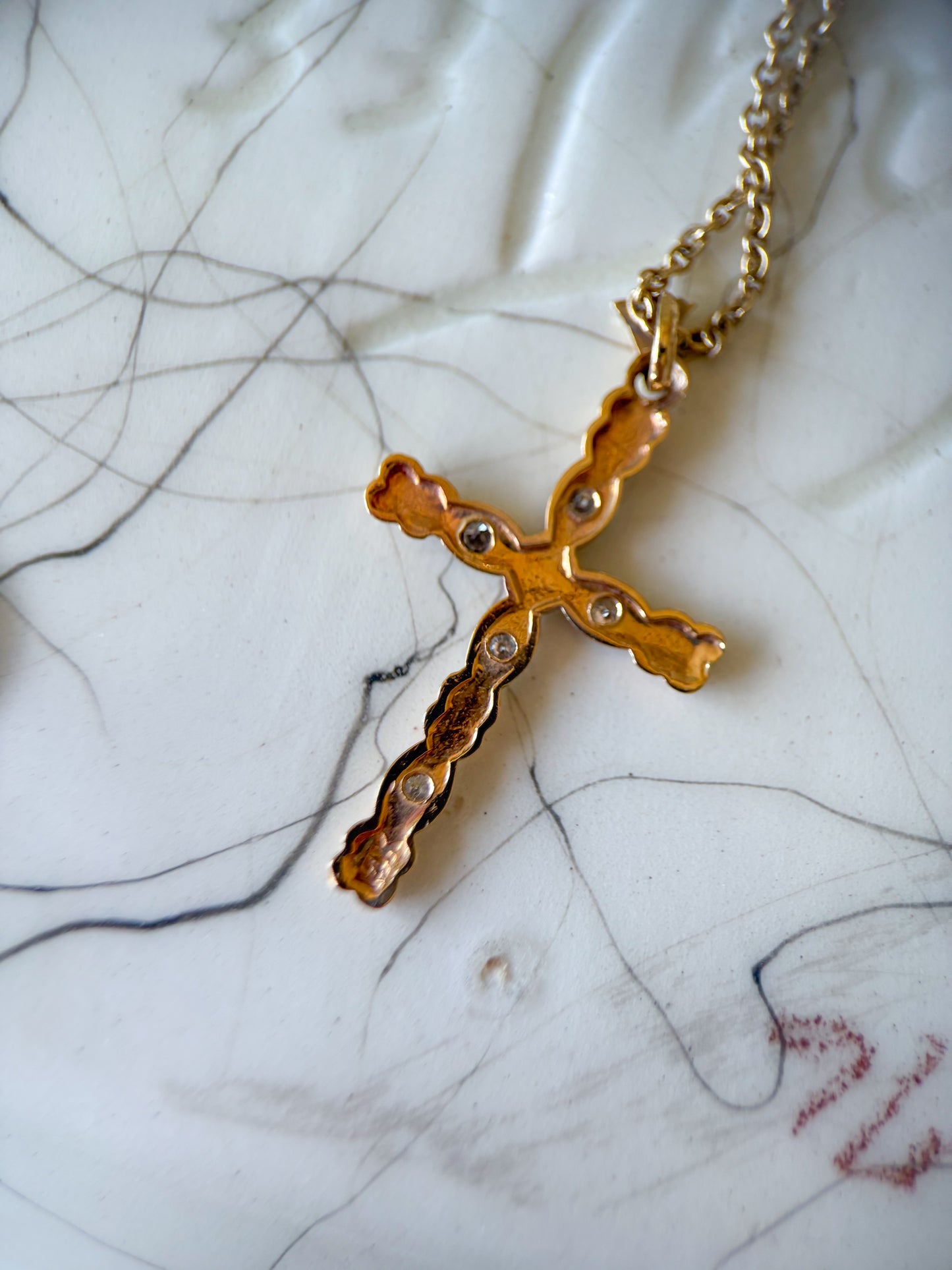 Vintage 14k Natural Diamond Yellow Gold Cross Charms
