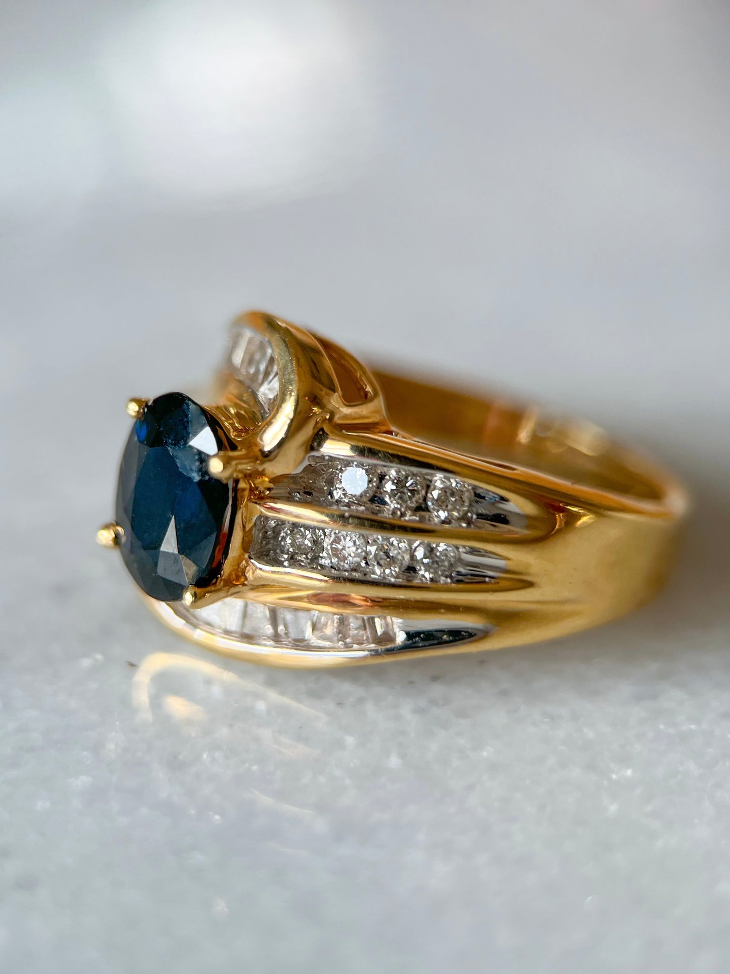 Vintage Natural Sapphire and Natural Diamond 14k Yellow Gold Rings
