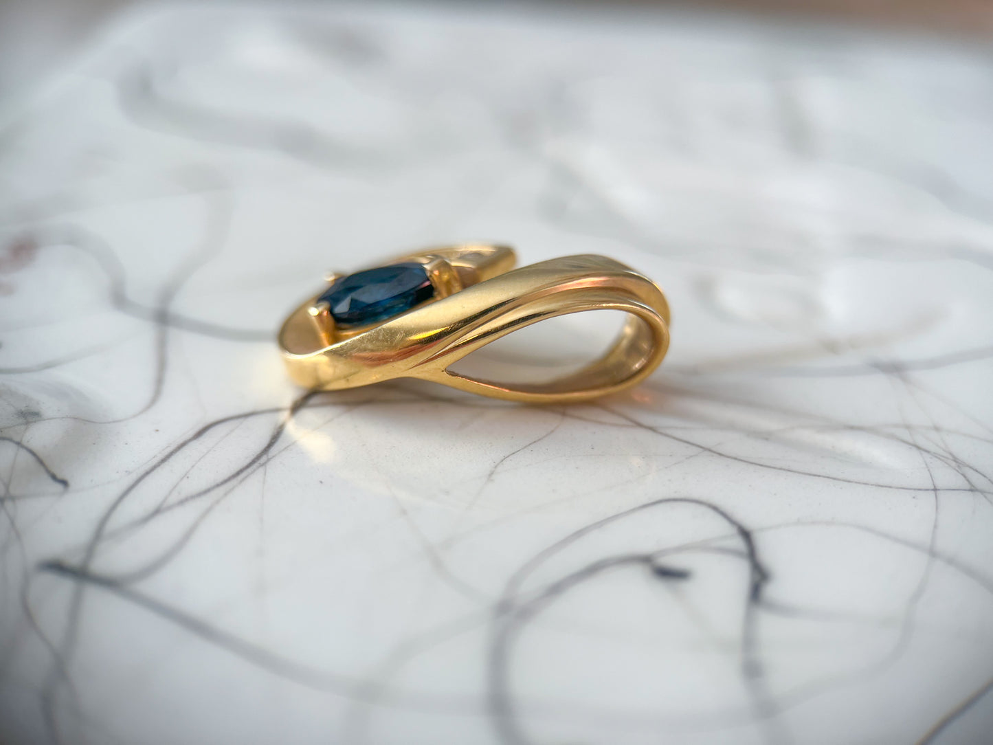 Vintage Natural Pear Shaped Sapphire and Diamond Slider 14k Yellow Gold Charm