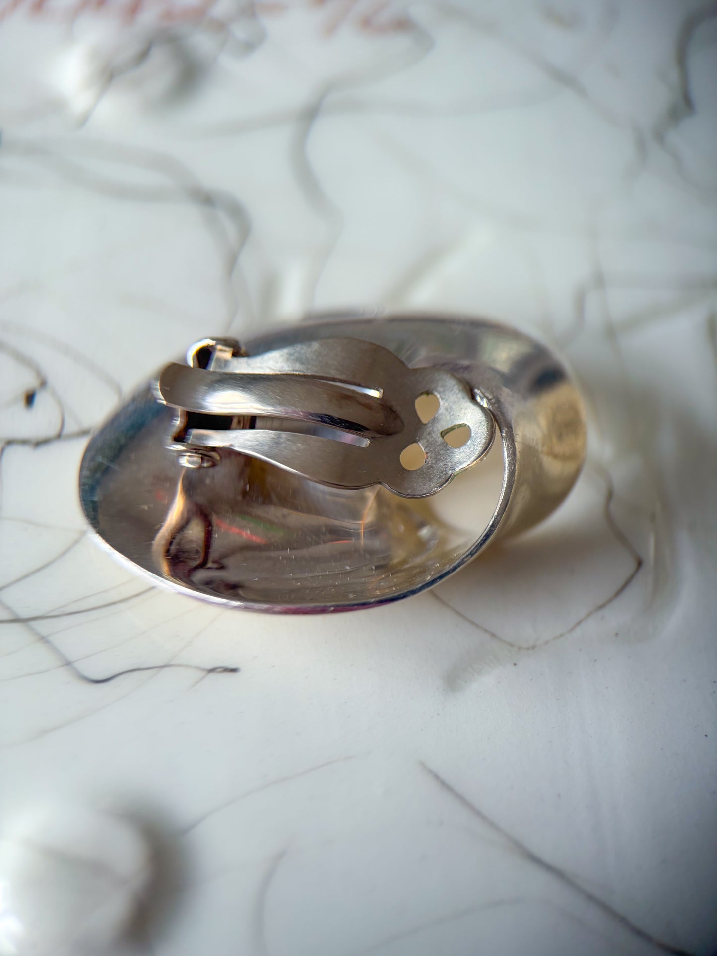 Vintage Sterling Silver Large Clip On Earrings, circa 1970s