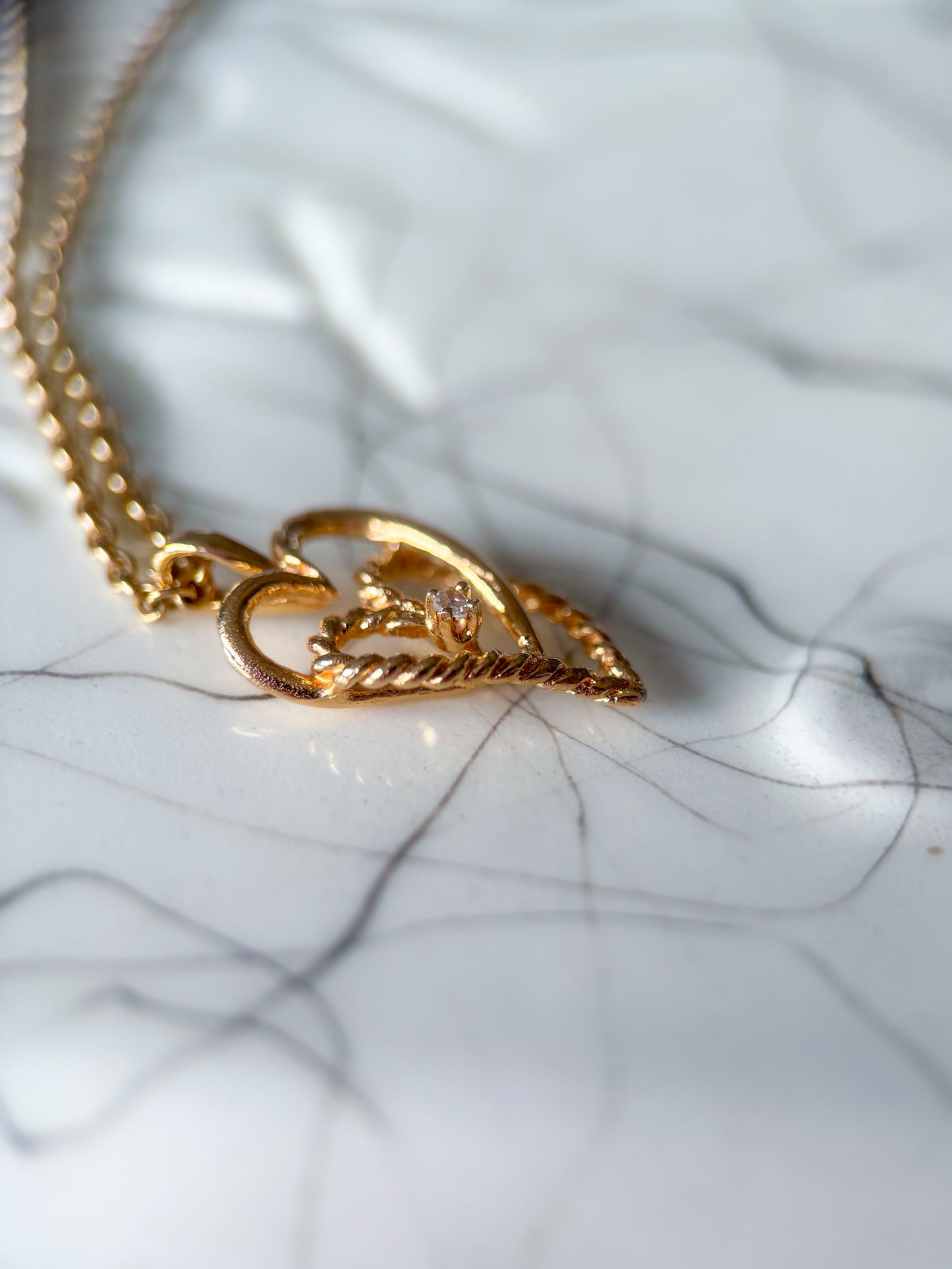 Vintage Intertwined Hearts with Natural Diamond 14k Yellow Gold Charm