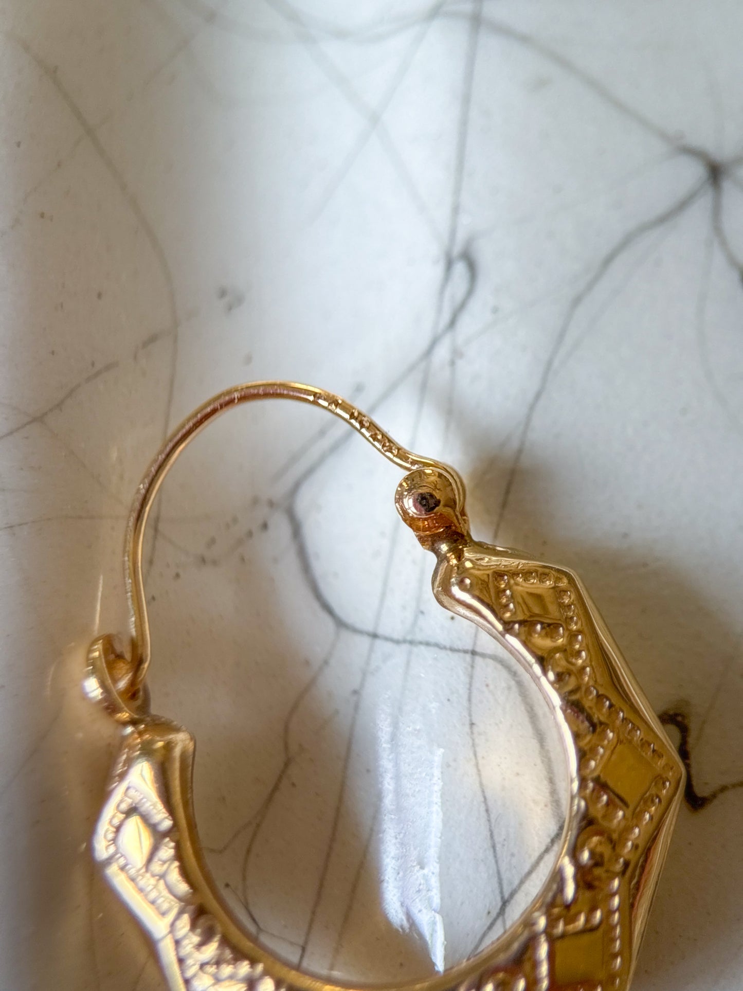 Vintage Faceted 14k Yellow Gold Hoop Earrings