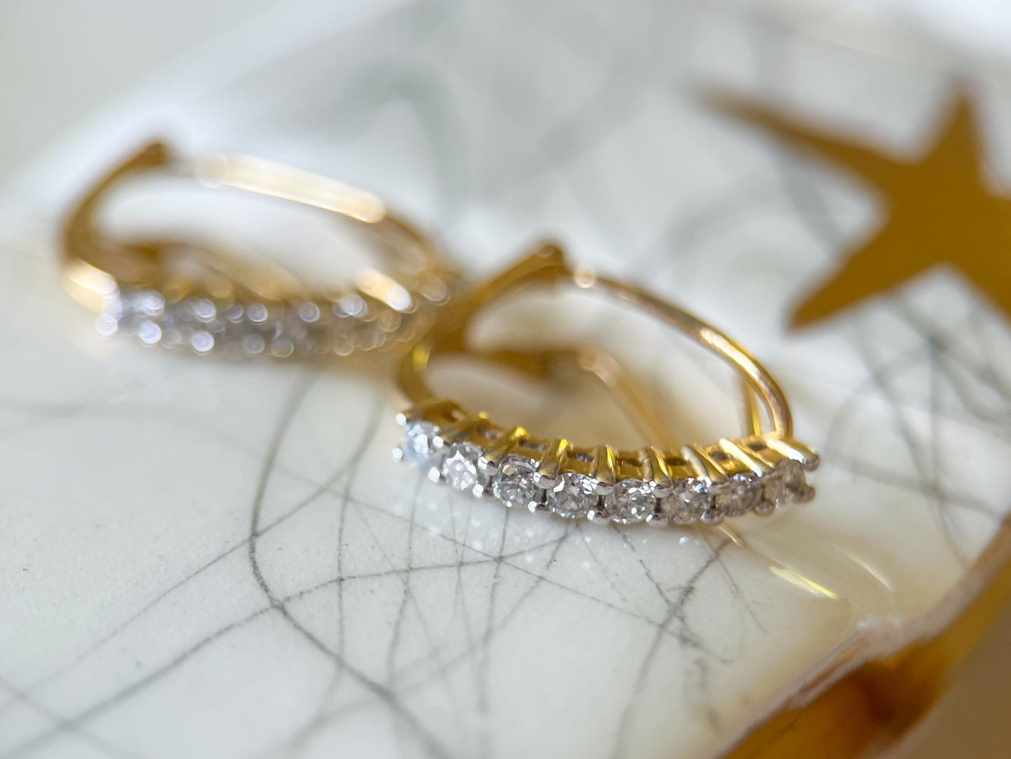 Natural Diamond 14k Yellow Gold One Row Half Hoop Earrings