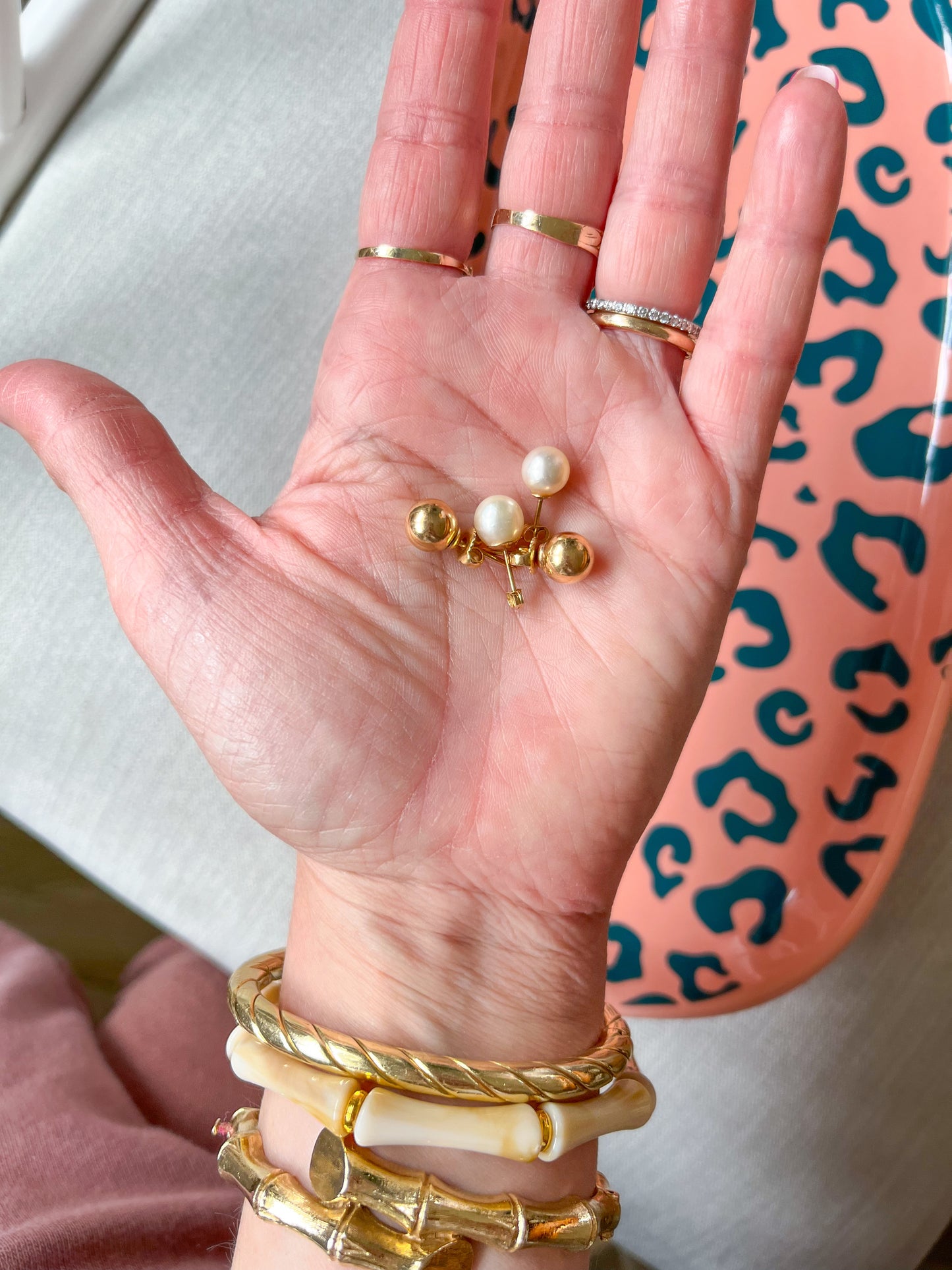 Vintage Ball Stud Earrings in Pearl and Solid 14k Yellow Gold