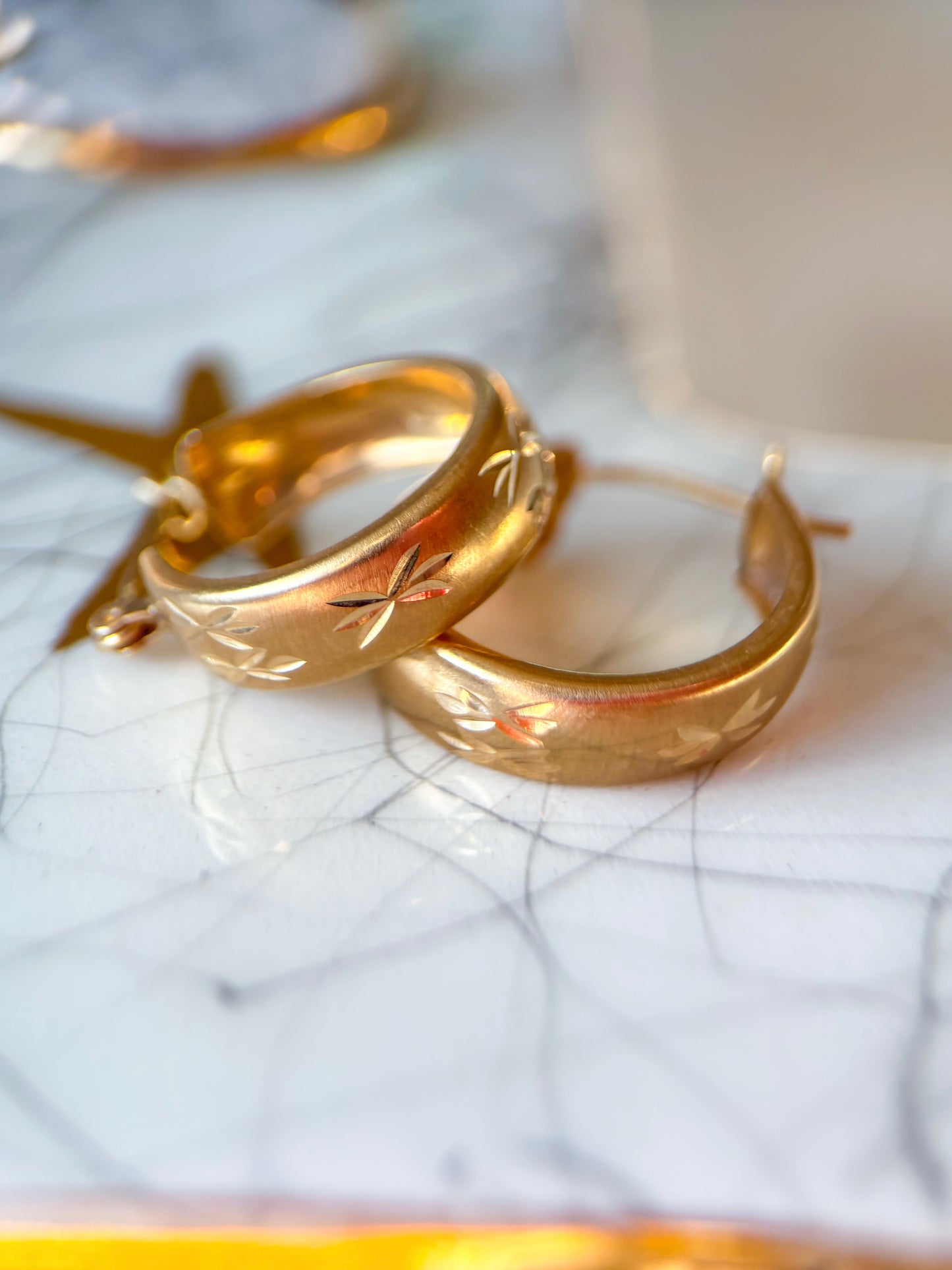 Vintage 14k Yellow Gold Huggies with Star Detailing