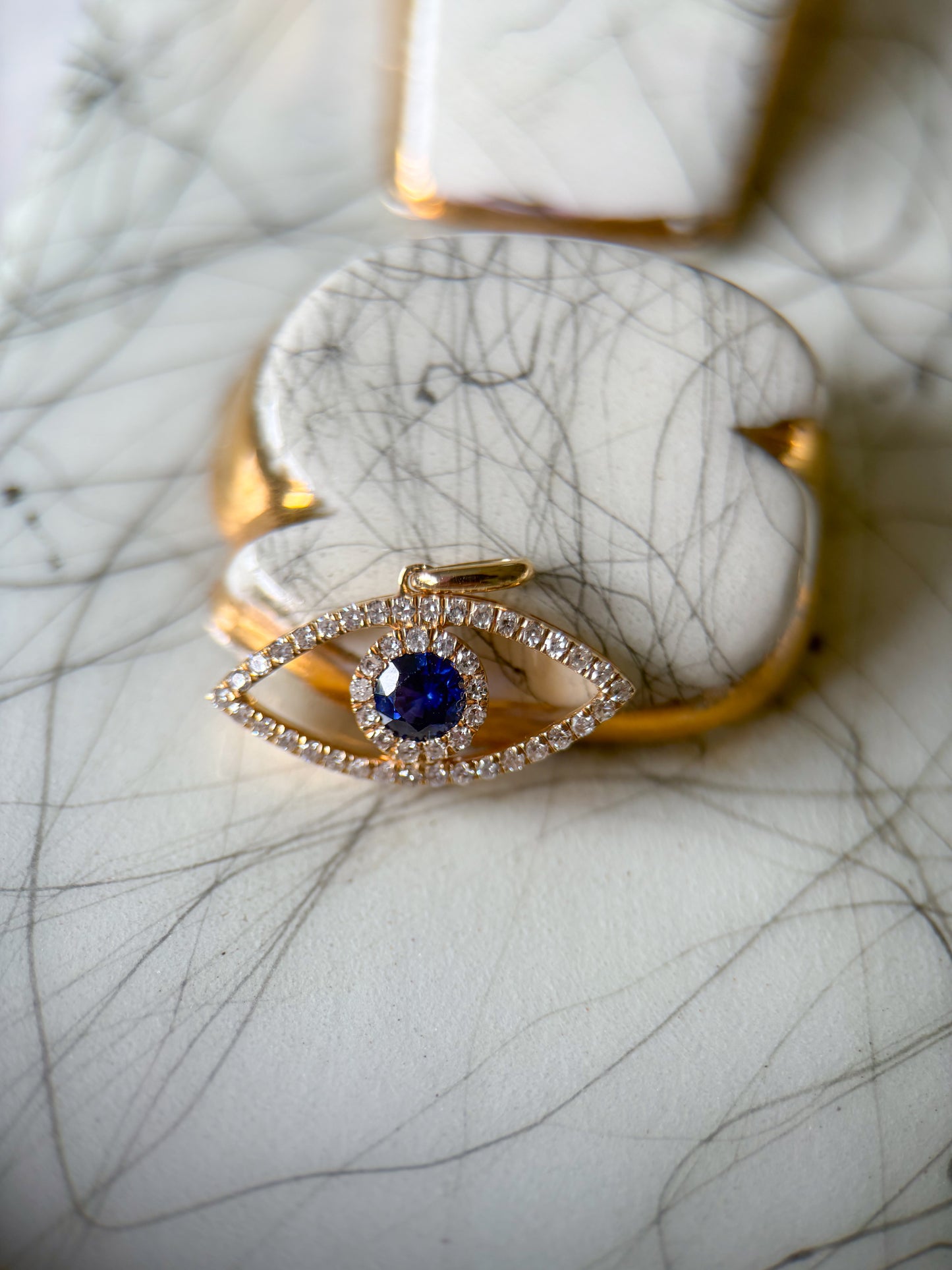 Natural Diamond and Sapphire Evil Eye 14k Yellow Gold Charm