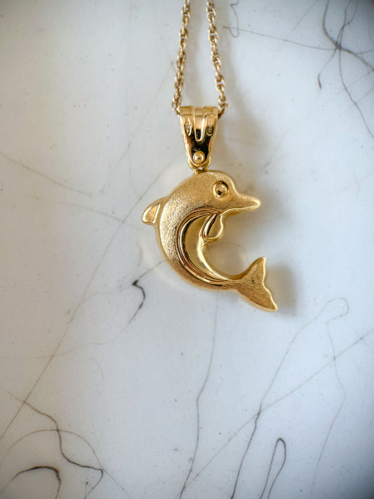 Vintage Dolphin Double Sided 18k Yellow Gold Charm