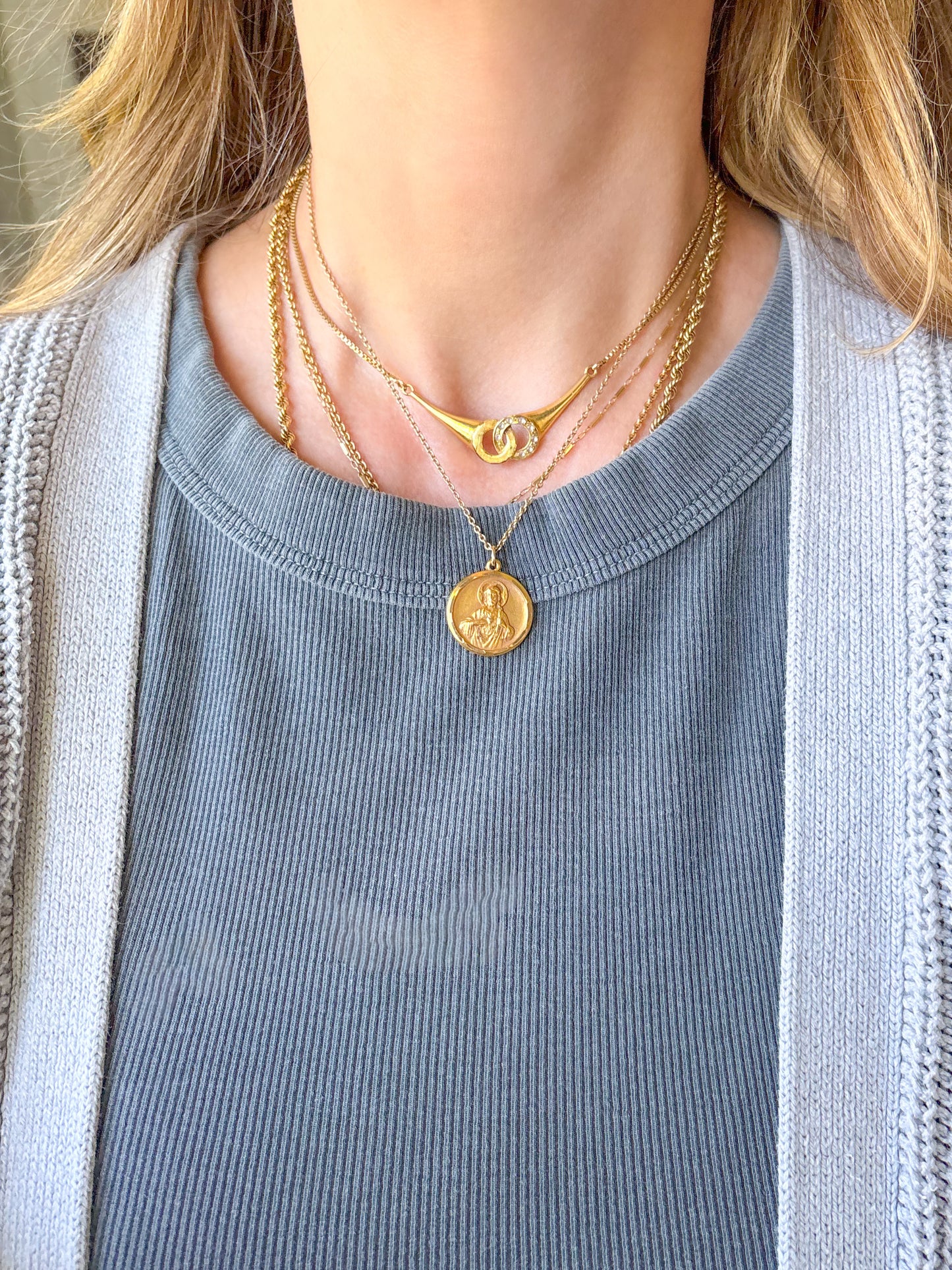 Vintage Sacred Heart of Jesus Christ 14k Yellow Gold Charms
