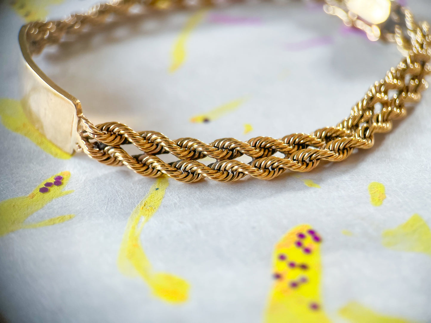 Vintage Double Rope ID Bracelet 14k Yellow Gold 7 Inch Bracelet