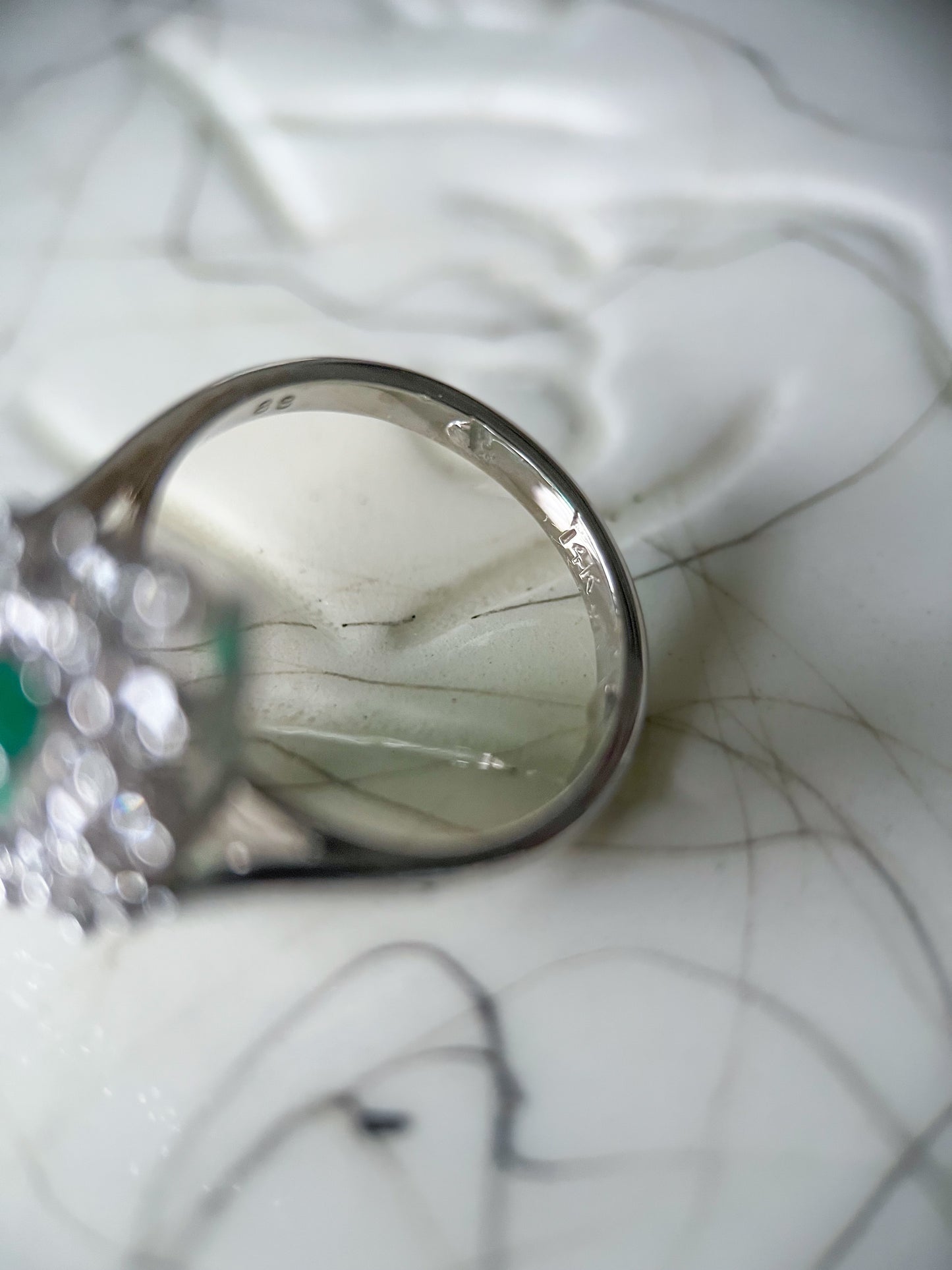 Vintage Natural Emerald and Diamond 14k White Gold Ring