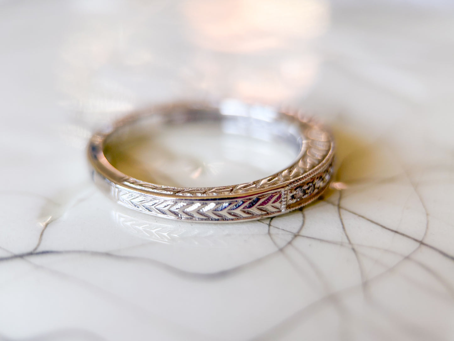 Vintage Natural Diamond 18k White Gold Band, Size 7 1/4