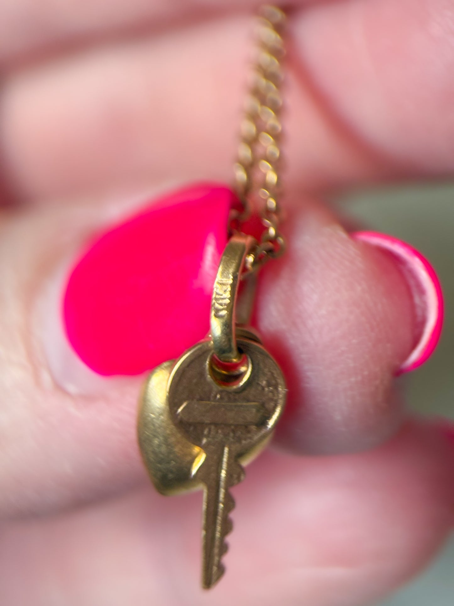 Vintage Mini Puffy Heart and Key 14k Yellow Gold Charm