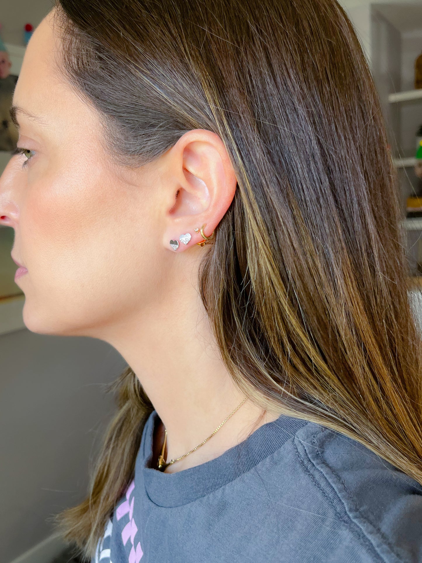 Various Mini 14k White Gold Studs - Hearts with White CZ