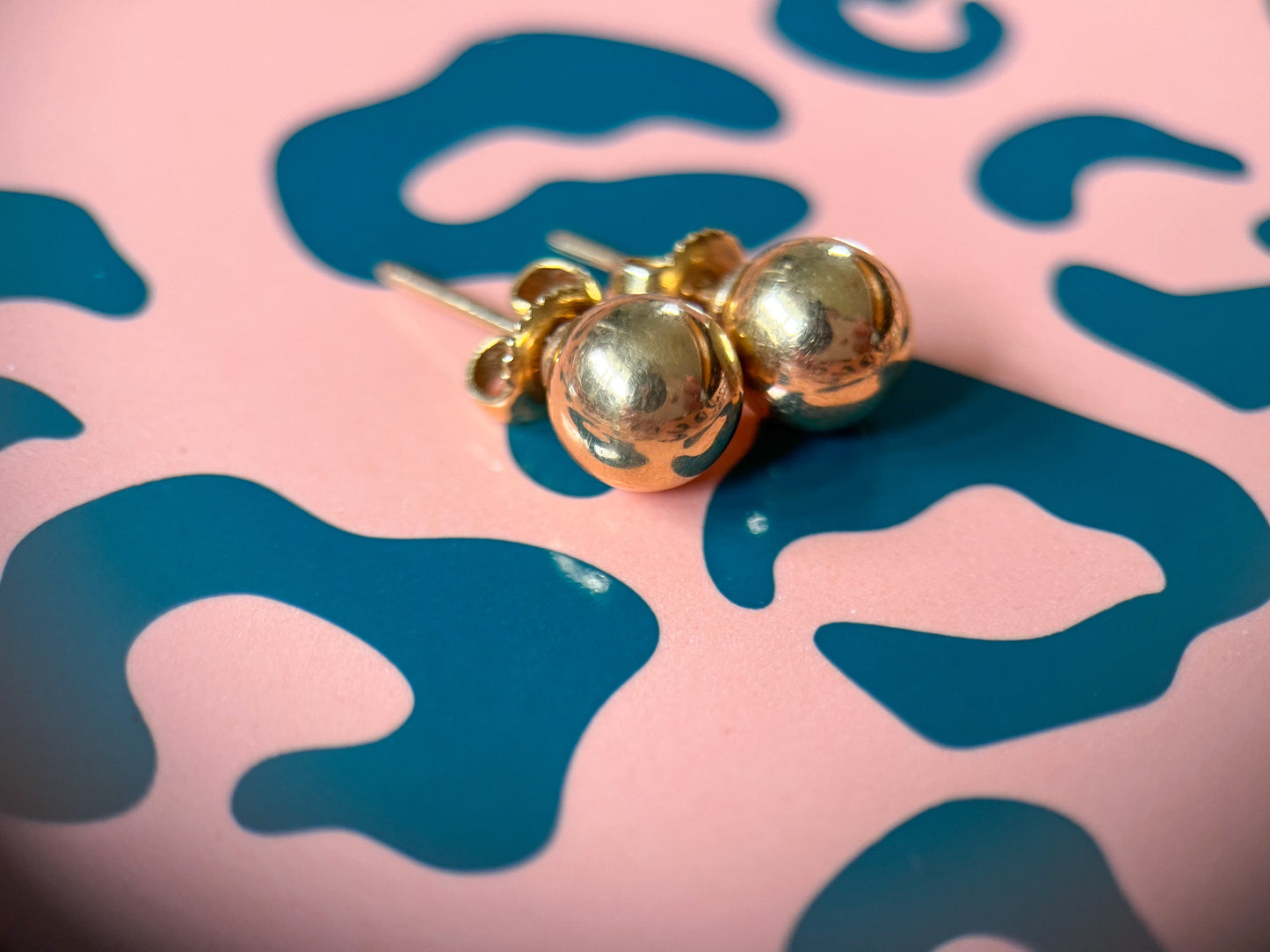 Vintage Ball Stud Earrings in Pearl and Solid 14k Yellow Gold