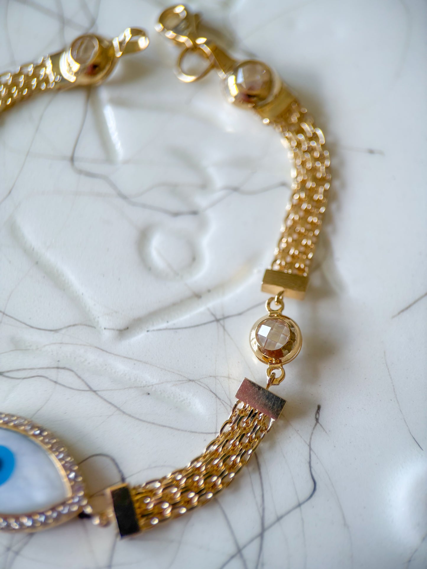 Evil Eye 10k Yellow Gold 7 Inch Byzantine Bracelet