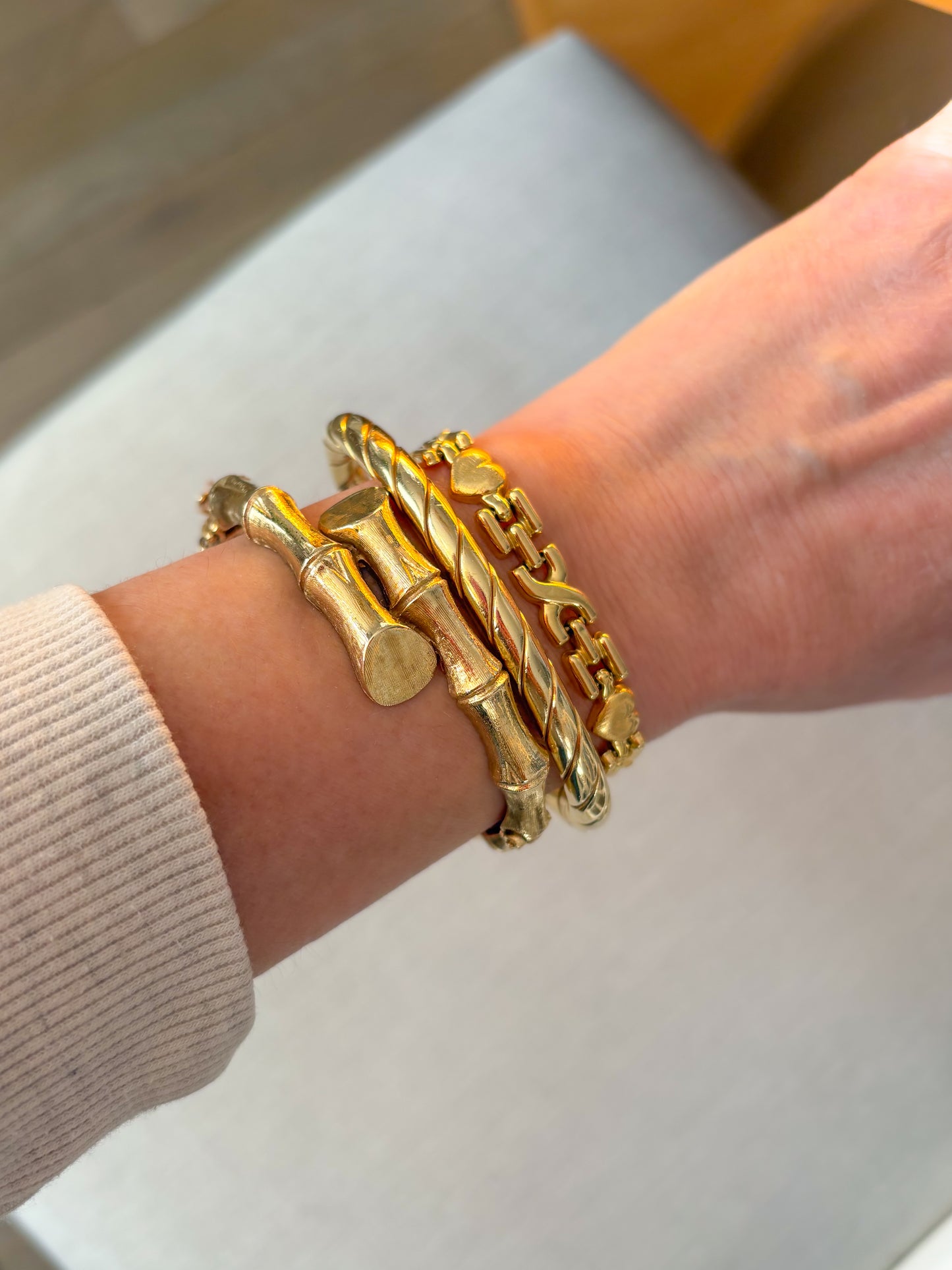 Vintage Heart 14k Yellow Gold 7.5 Inch Bracelet