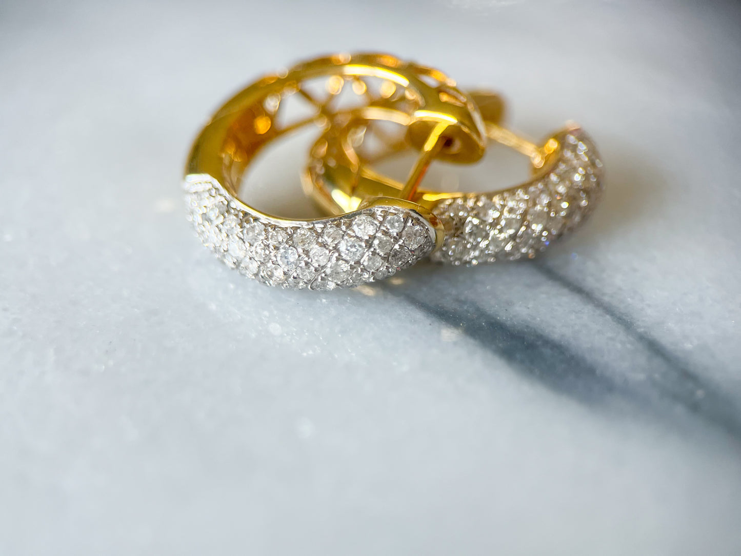 Natural Diamond Encrusted 14k Yellow Gold Huggie Earrings