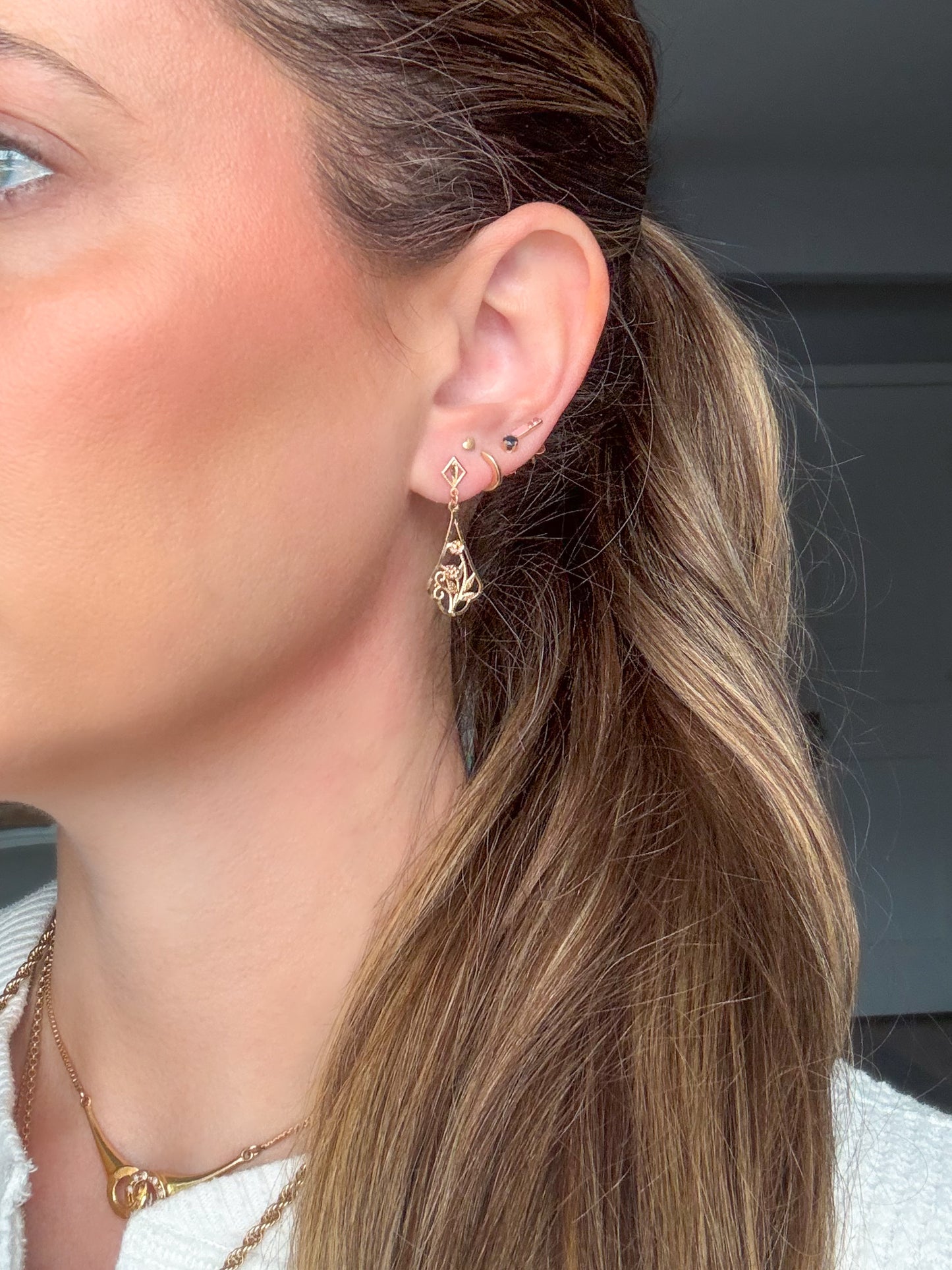 Vintage Dangle Flower 14k Yellow and Rose Gold Earrings