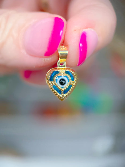 Heart Evil Eye 14k Yellow Gold Charm