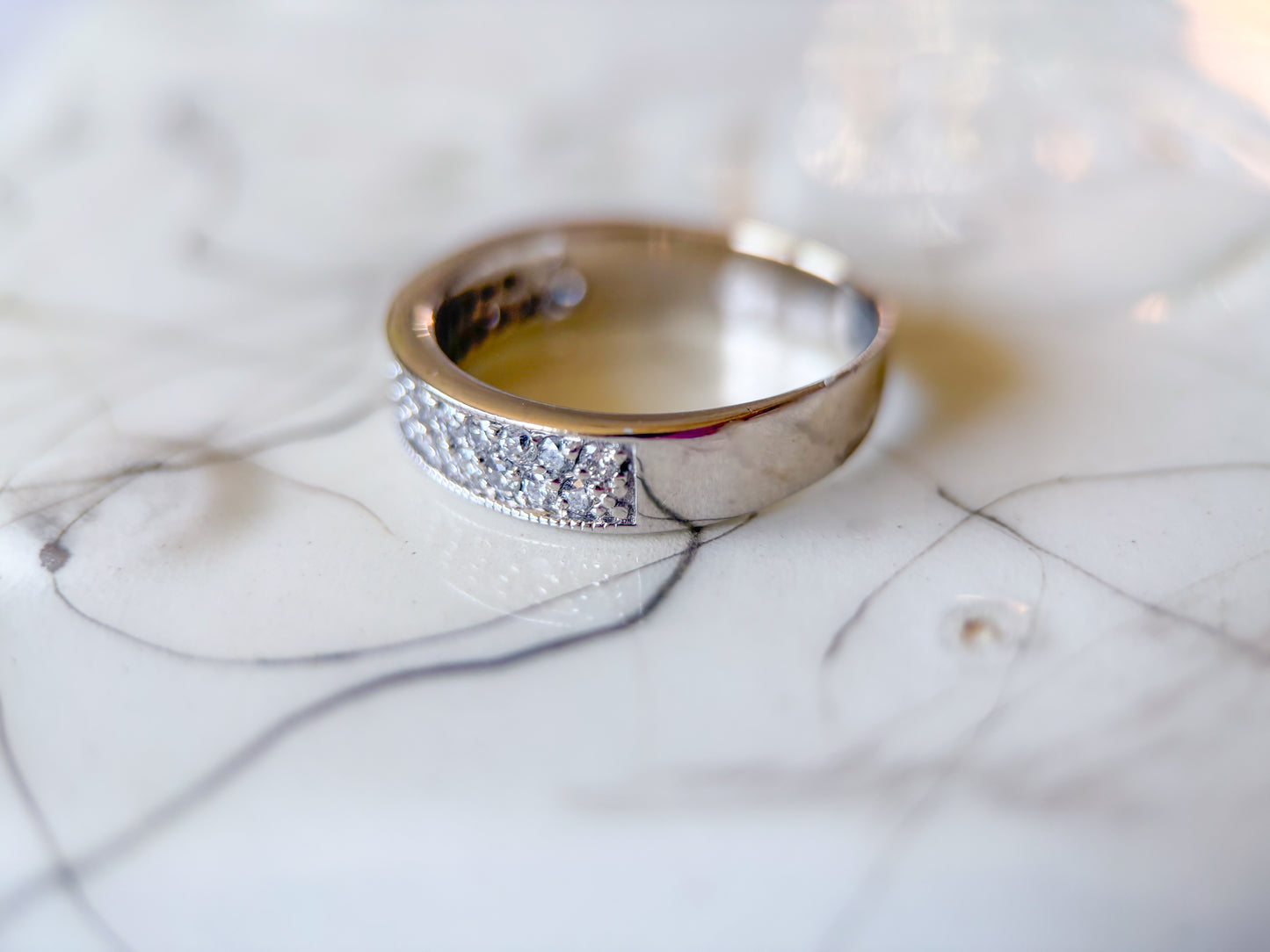 Vintage Natural Diamond 18k White Gold Band, Size 6 1/4