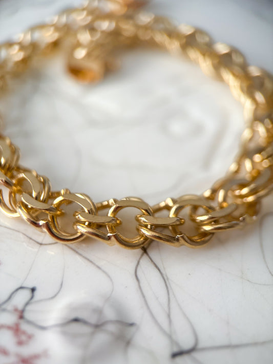 Vintage Round Multi Link 14k Yellow Gold 8.25 Inch Bracelet