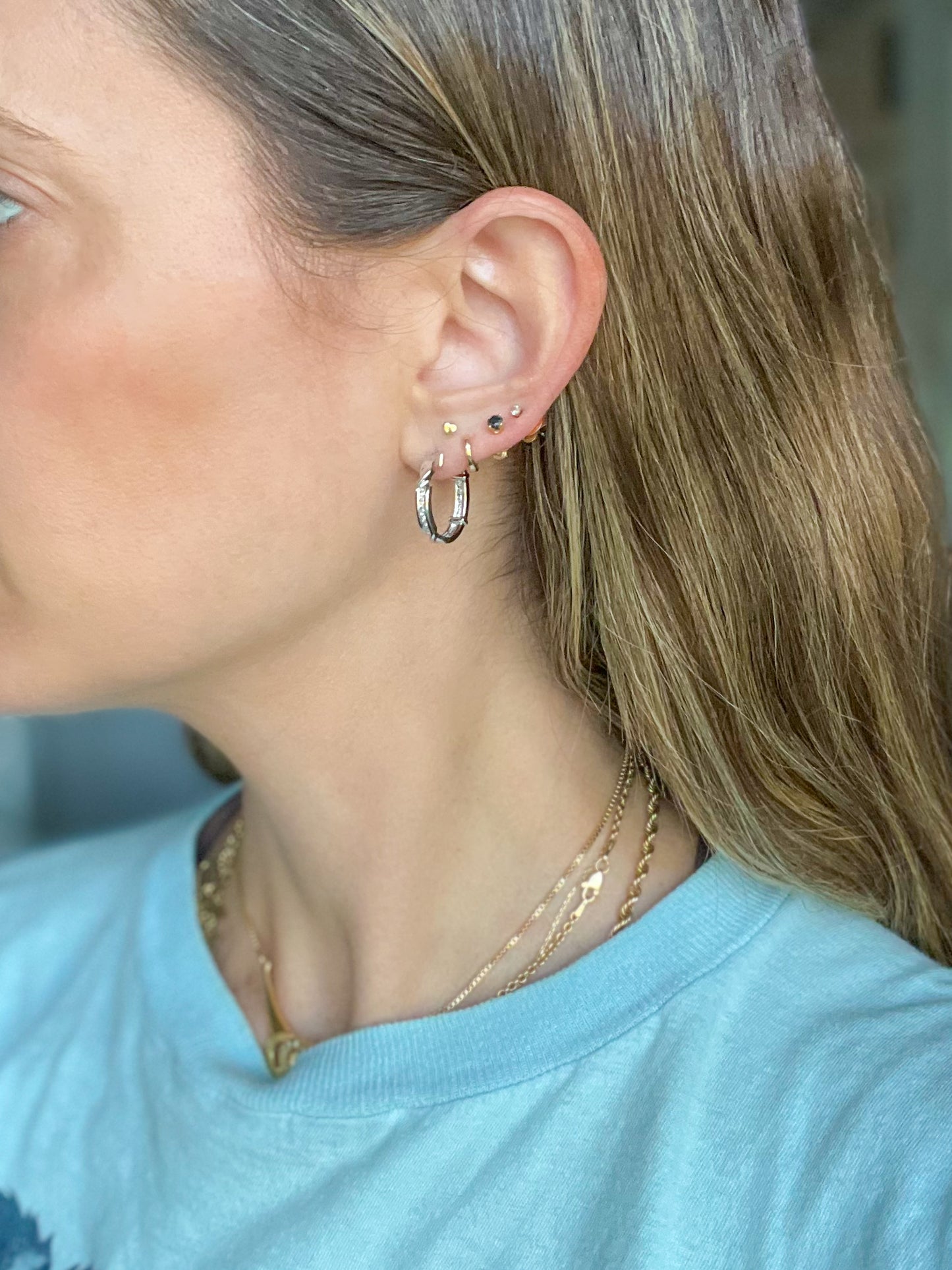 Natural Diamond 14k White Gold Twist Oval Hoop Earrings