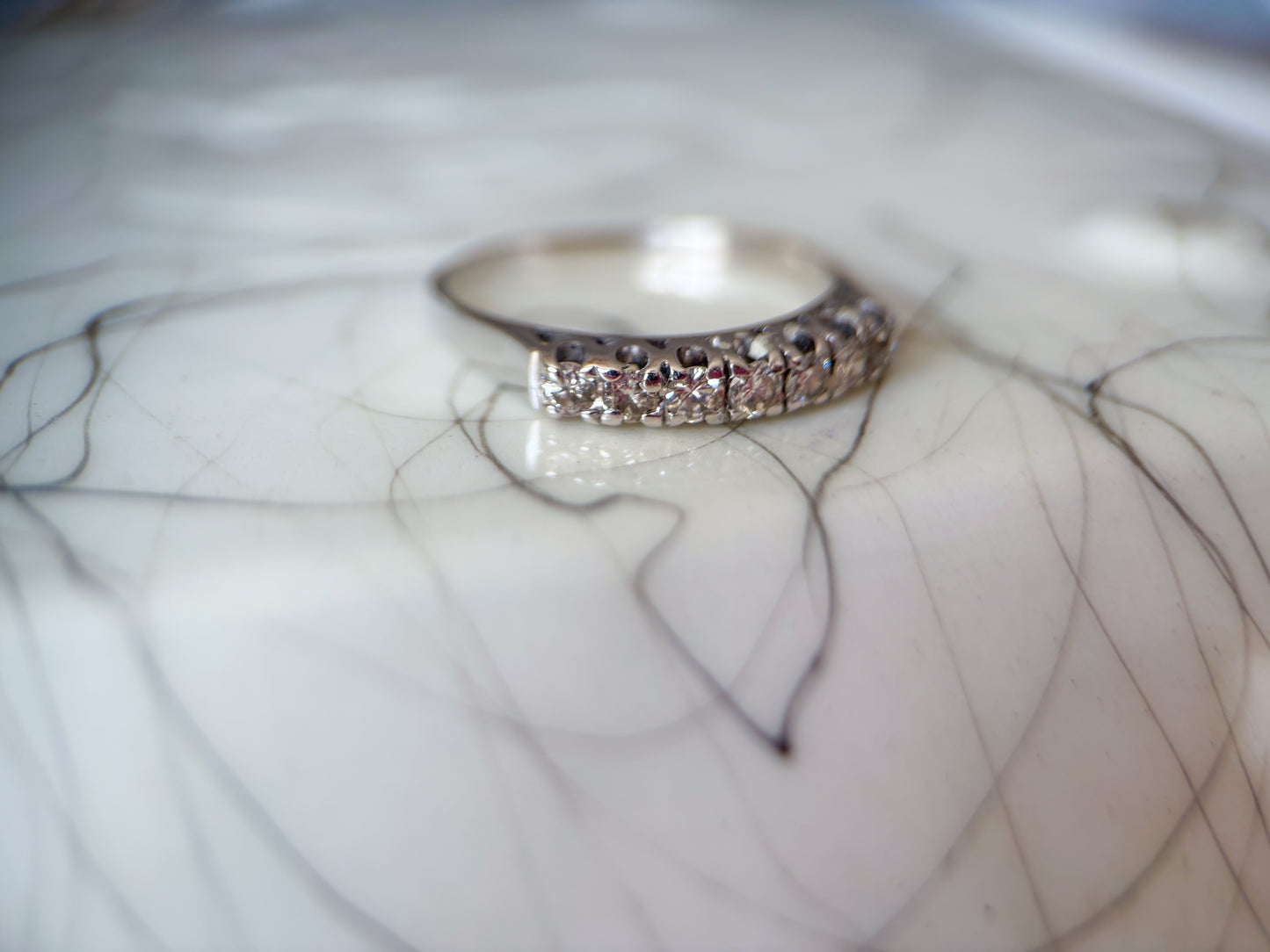 Vintage Natural Round Diamond 14k White Gold Half Band Ring