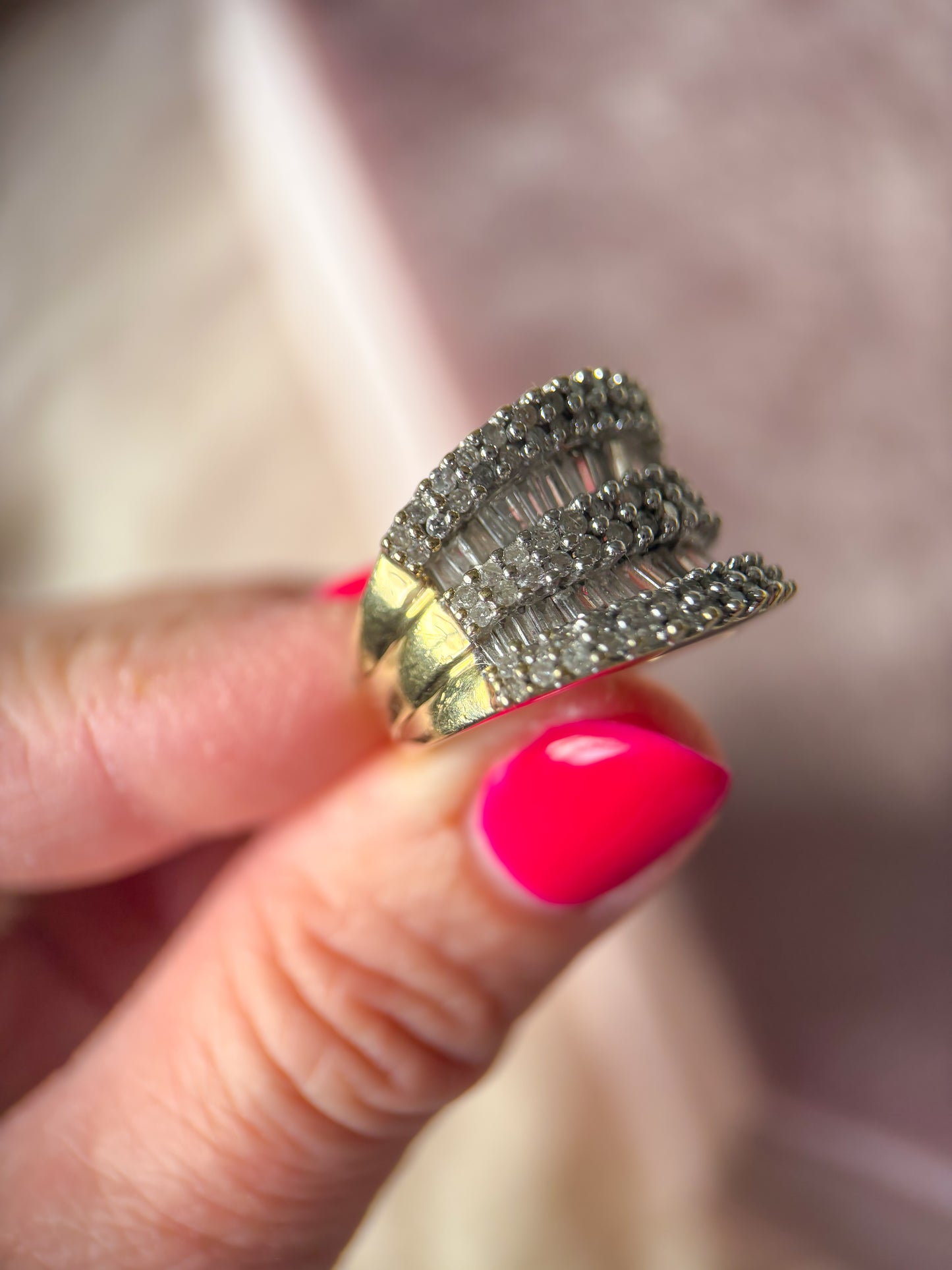Vintage Natural Diamond 10k Yellow Gold Statement Ring
