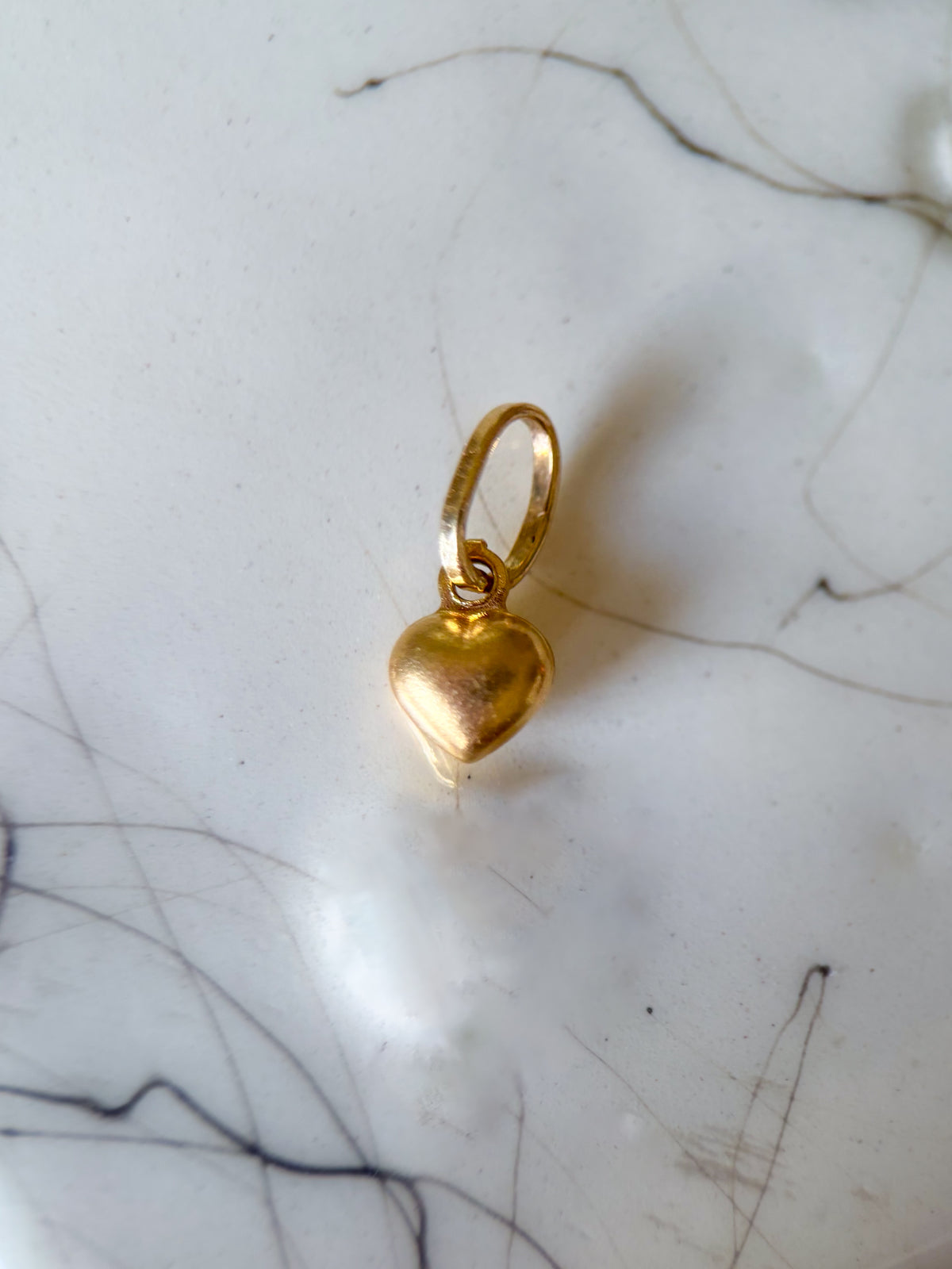 Vintage Mini Shiny and Matte Puffy Heart 14k Yellow Gold Charm