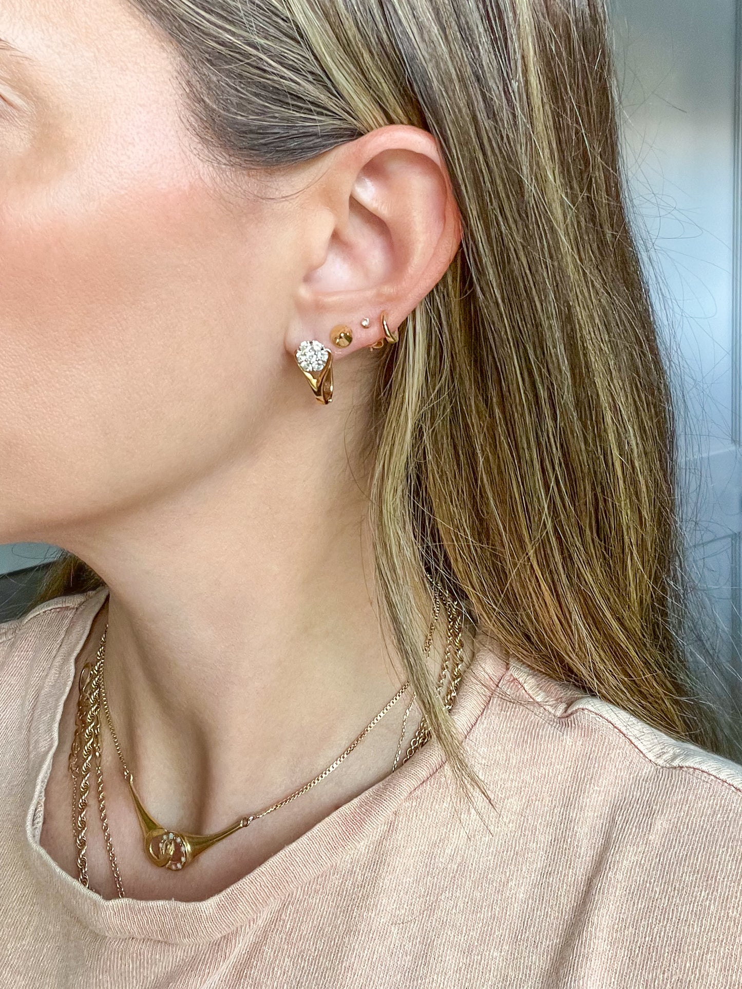Natural Diamond Flower 18k Yellow Gold Drop Earrings