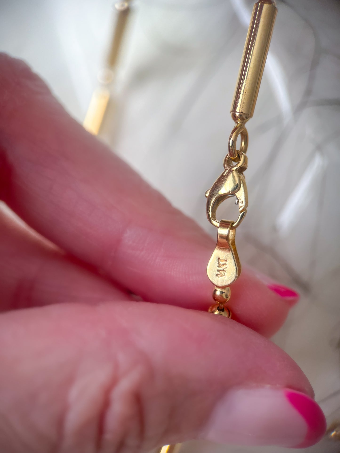 Vintage Onyx 14k Yellow Gold Ball and Bar 30 Inch Chain