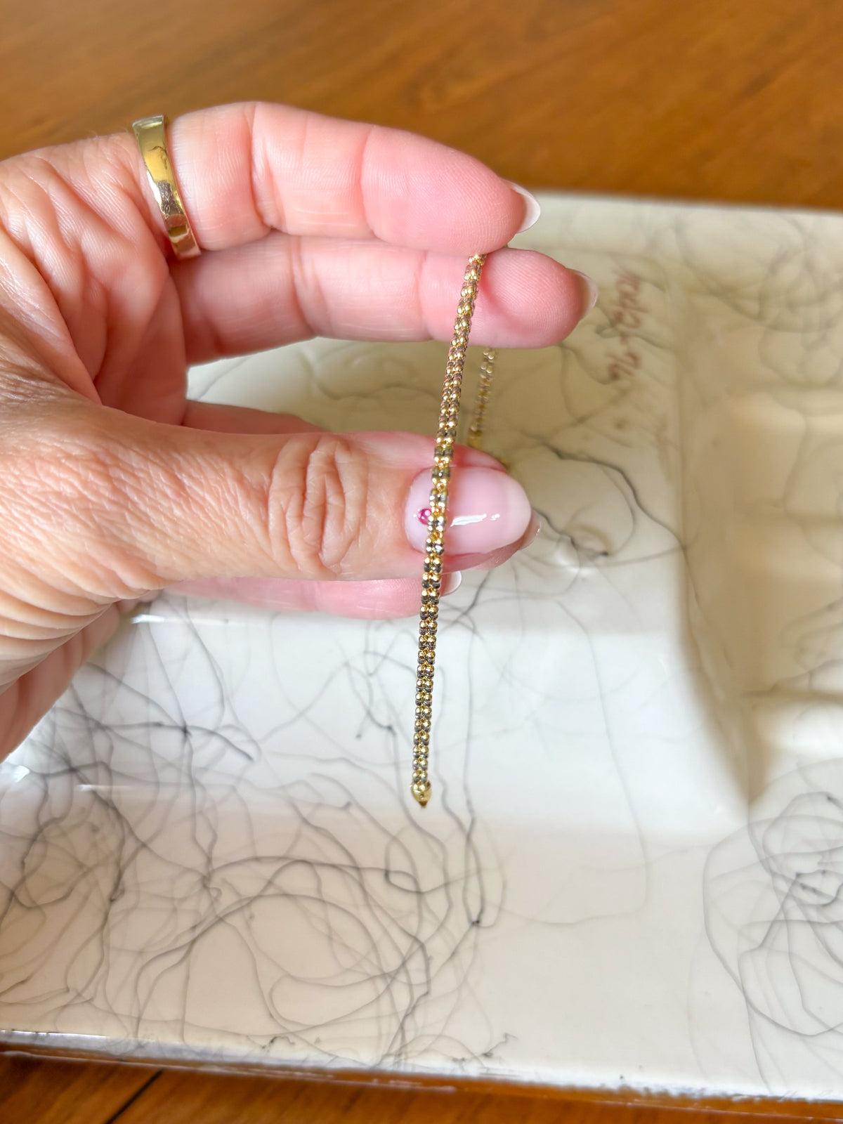 Two Toned Popcorn Chain 10k Yellow and White Gold 7 Inch Bracelet