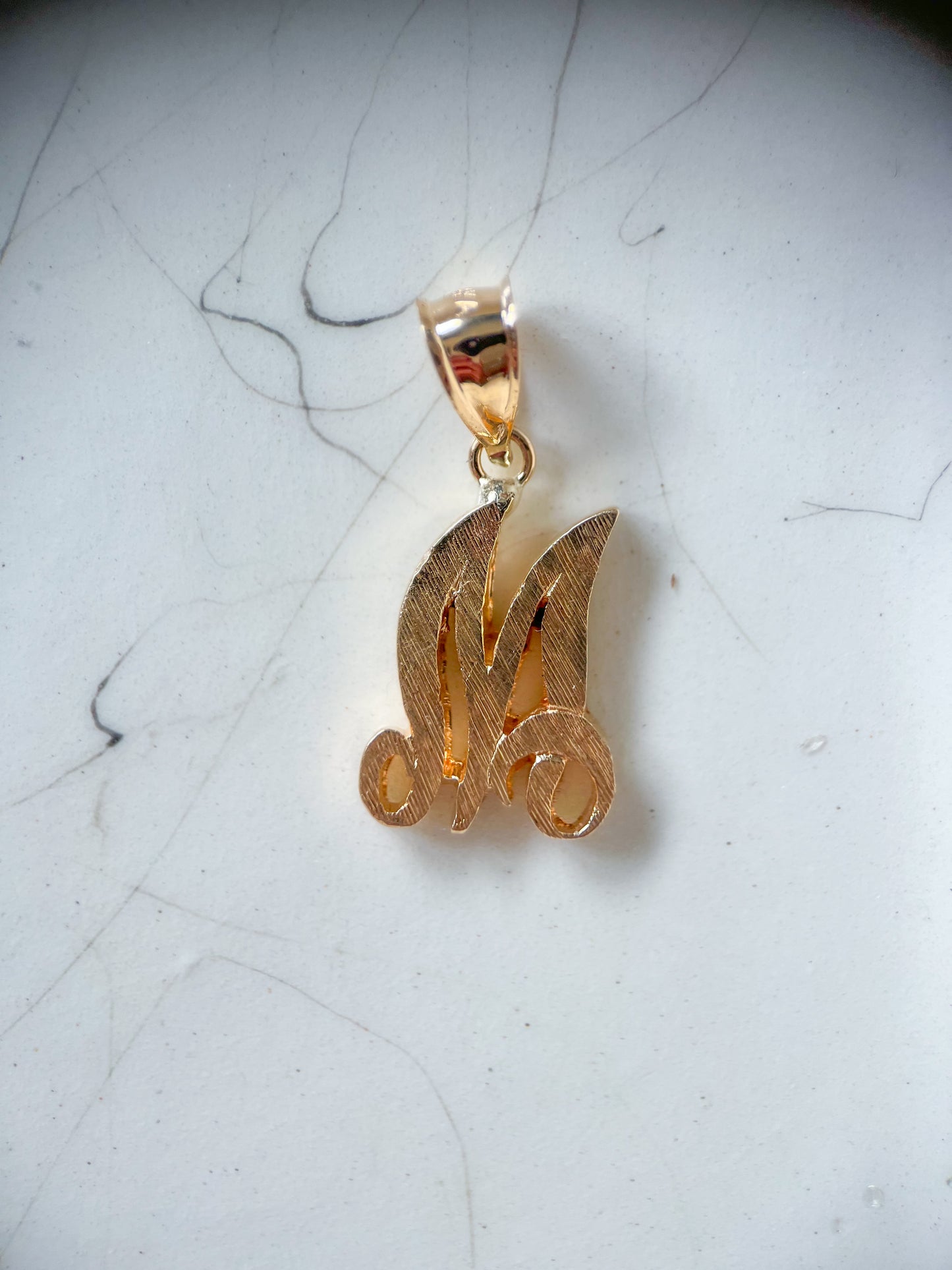 Vintage "M" 14k Yellow Gold Large Etched Letter Initial Charm