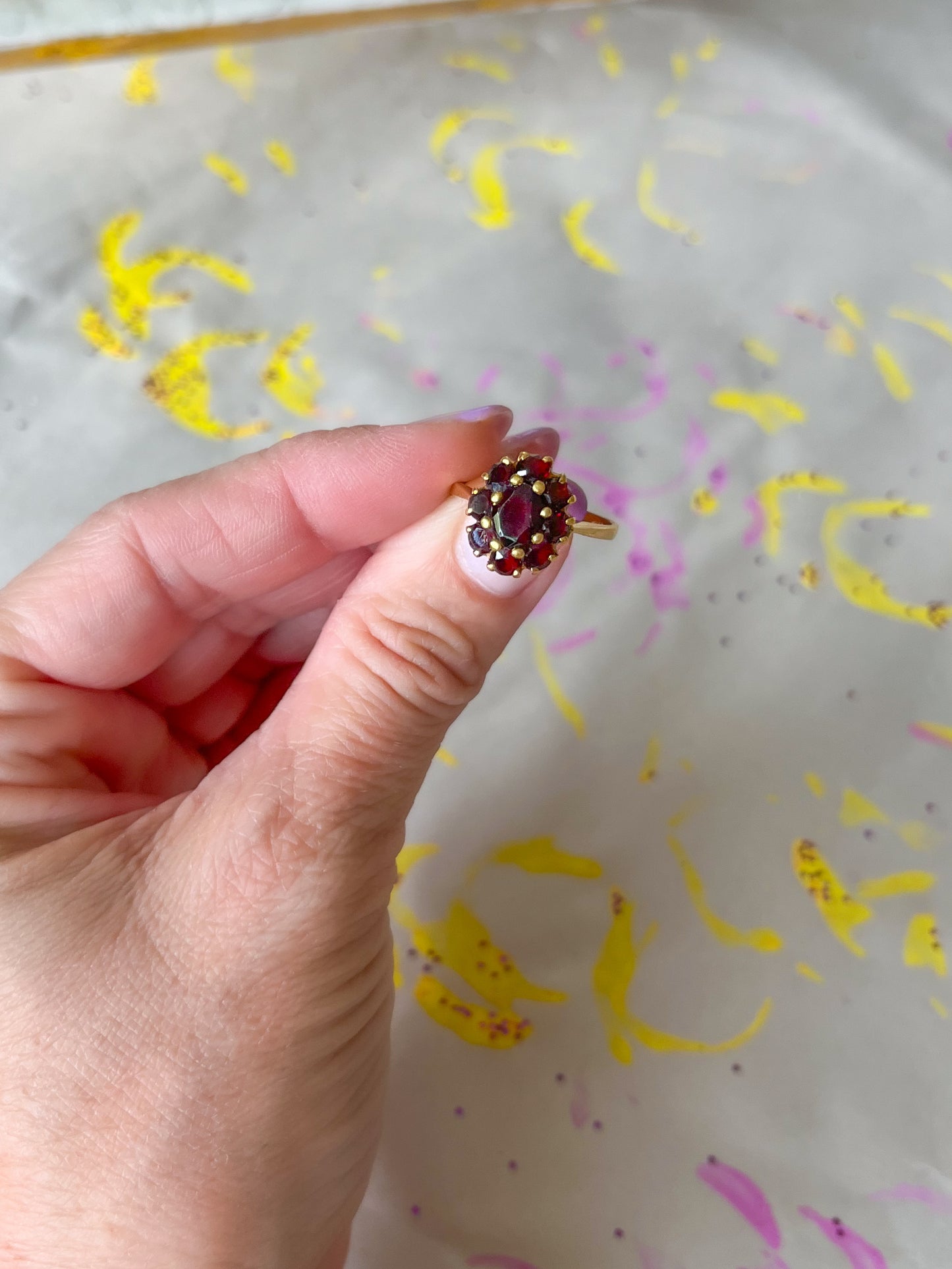 Vintage Natural Garnet 18k Yellow Gold Statement Ring