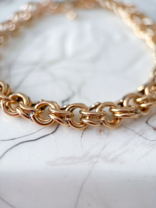 Vintage Round Multi Link 14k Yellow Gold 7.5 Inch Bracelet