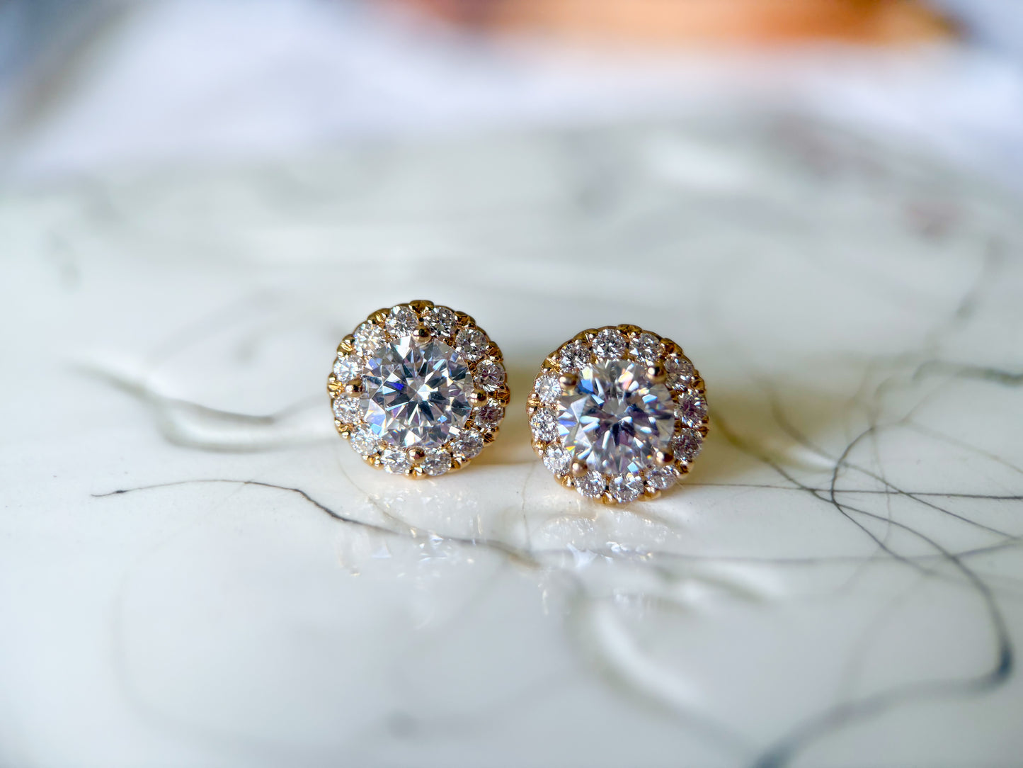 Lab Grown Round Diamonds 18k Yellow Gold Stud Earrings