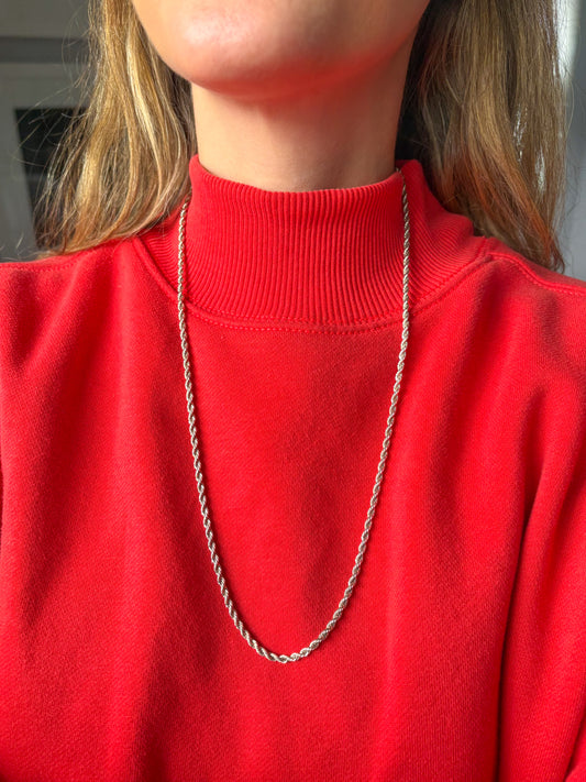Vintage Rope Chain Sterling Silver 24 Inch Necklace