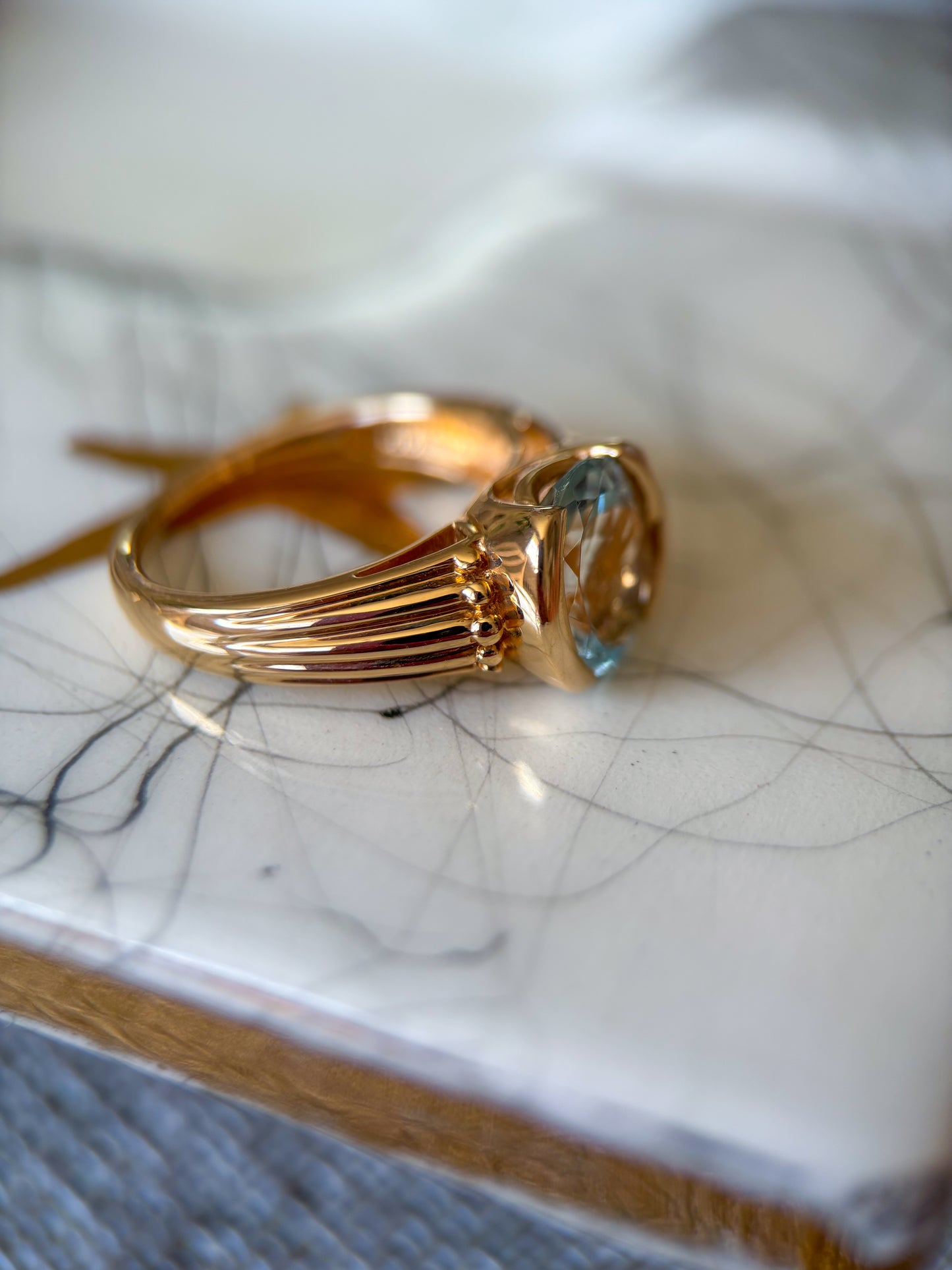 Vintage Synthetic Aquamarine 14k Yellow Gold Ring