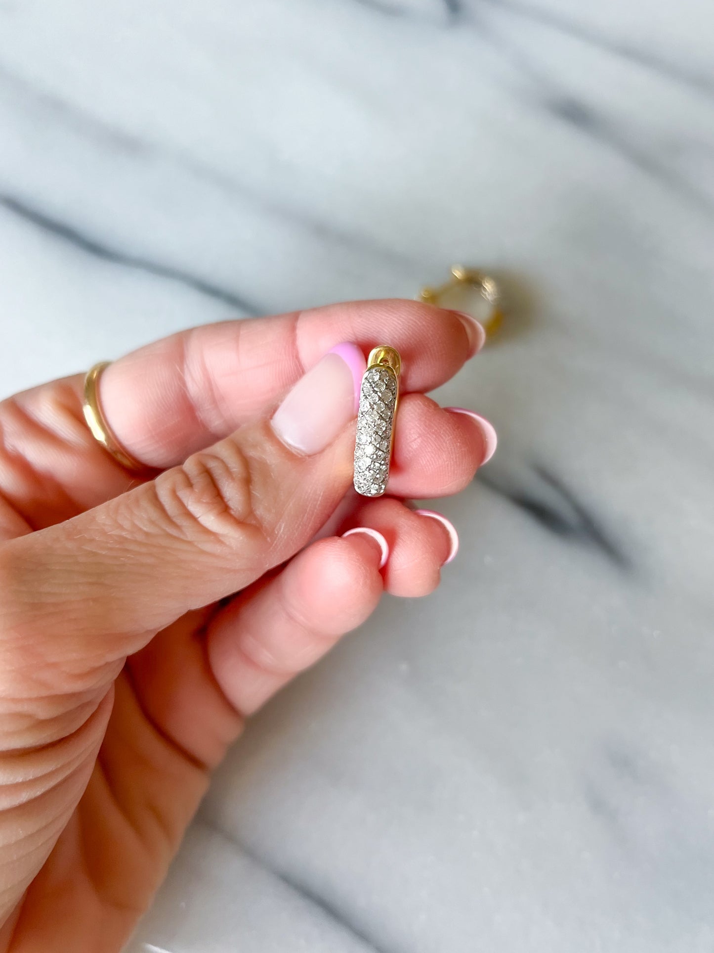 Natural Diamond Encrusted 14k Yellow Gold Huggie Earrings
