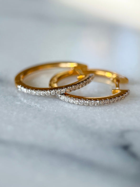 Thin Natural Diamond Huggies 14k Yellow Gold Hoop Earrings