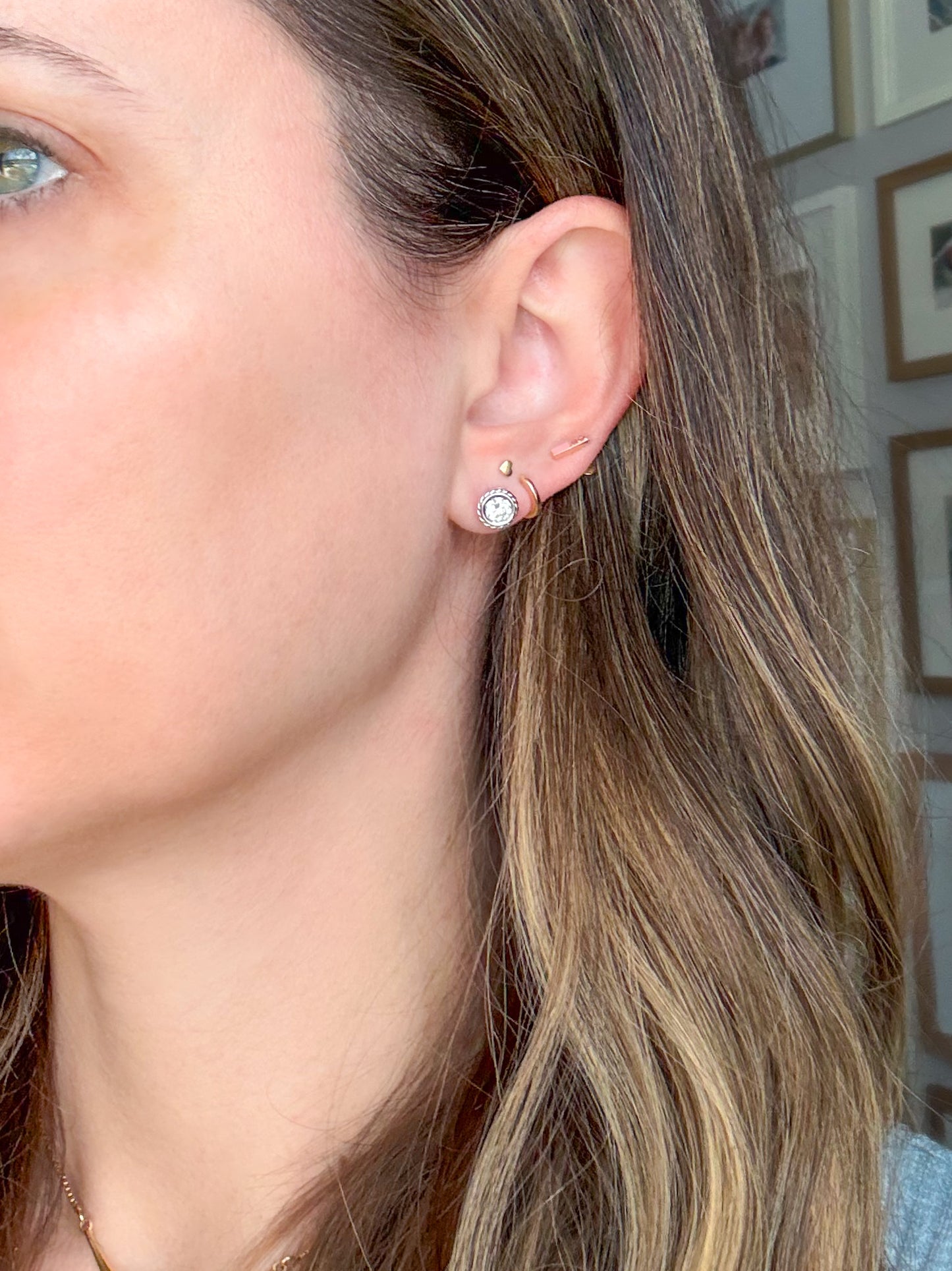 Vintage Natural Diamond Rope 14k White Gold Stud Earrings
