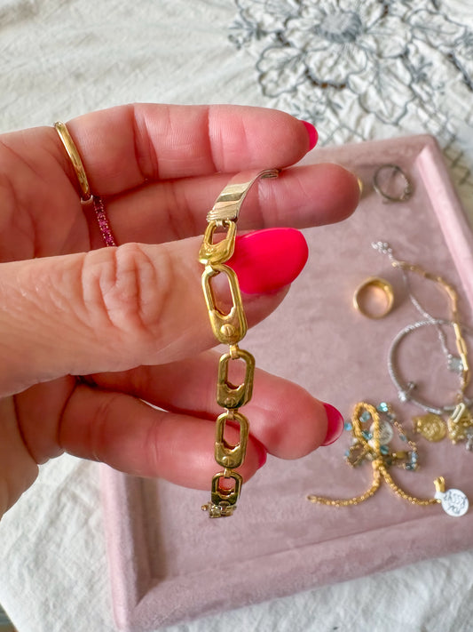 Vintage 18k Yellow and White Gold, Two Toned ID 7.5 Inch Bracelet