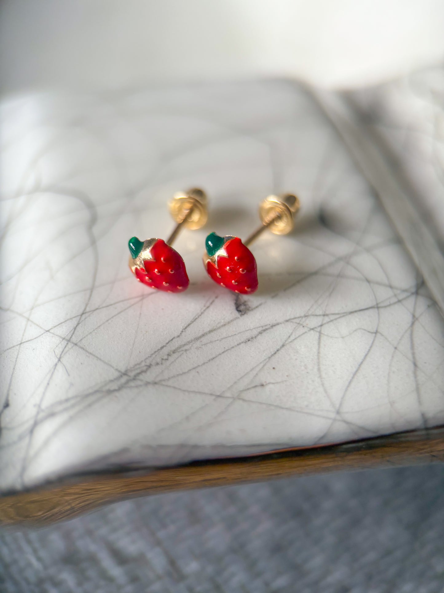 Mini 14k Yellow Gold Enamel Strawberry Stud Earrings
