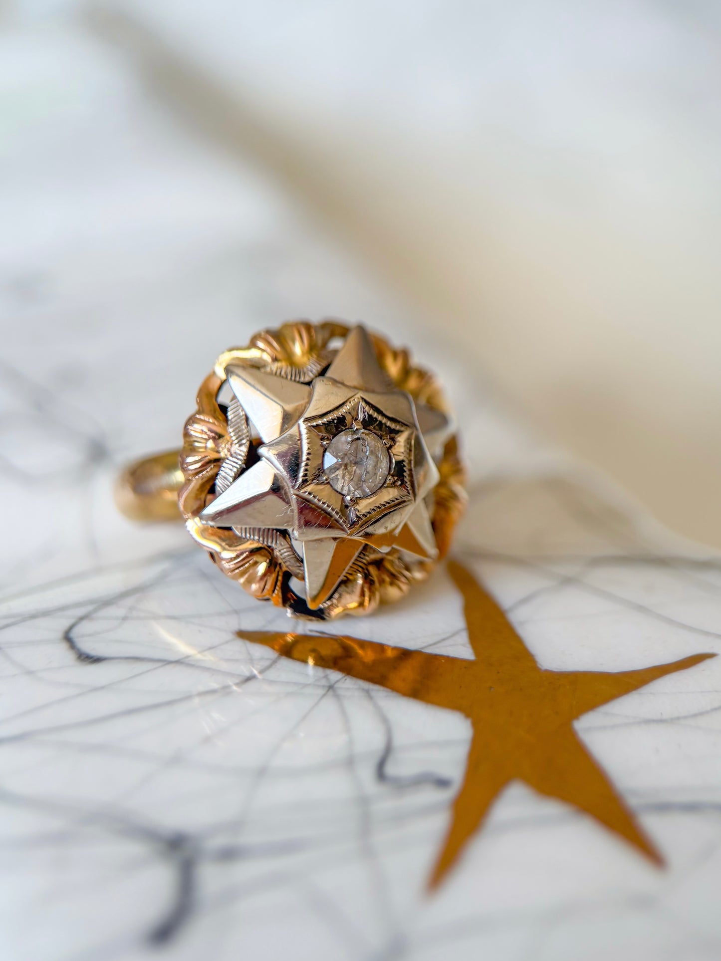 Vintage Donut Band 18k Yellow Gold Statement Ring with CZ