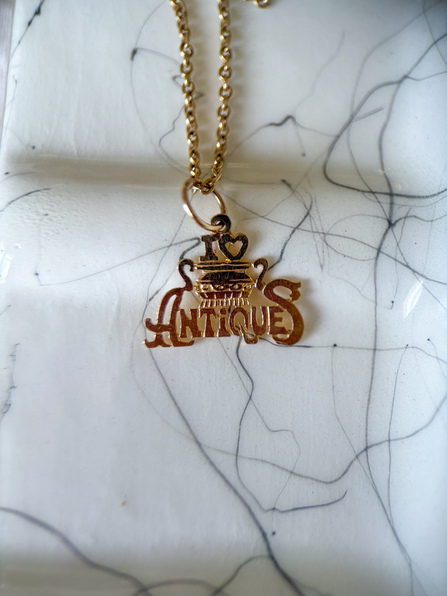 Vintage “I Love Antiques” 14k Yellow Gold Charm