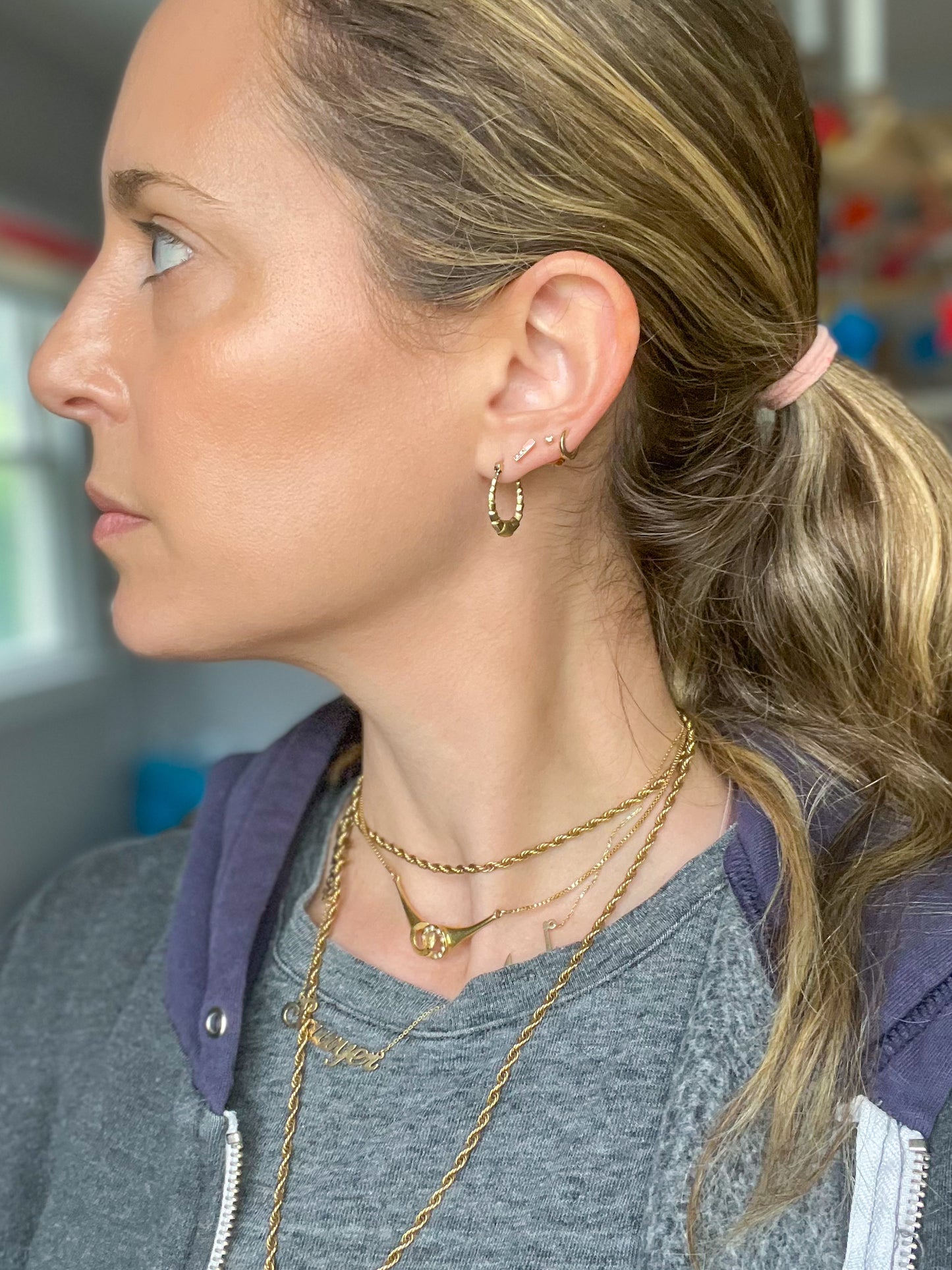 Vintage Oval Layered 14k Yellow Gold Hoop Earrings