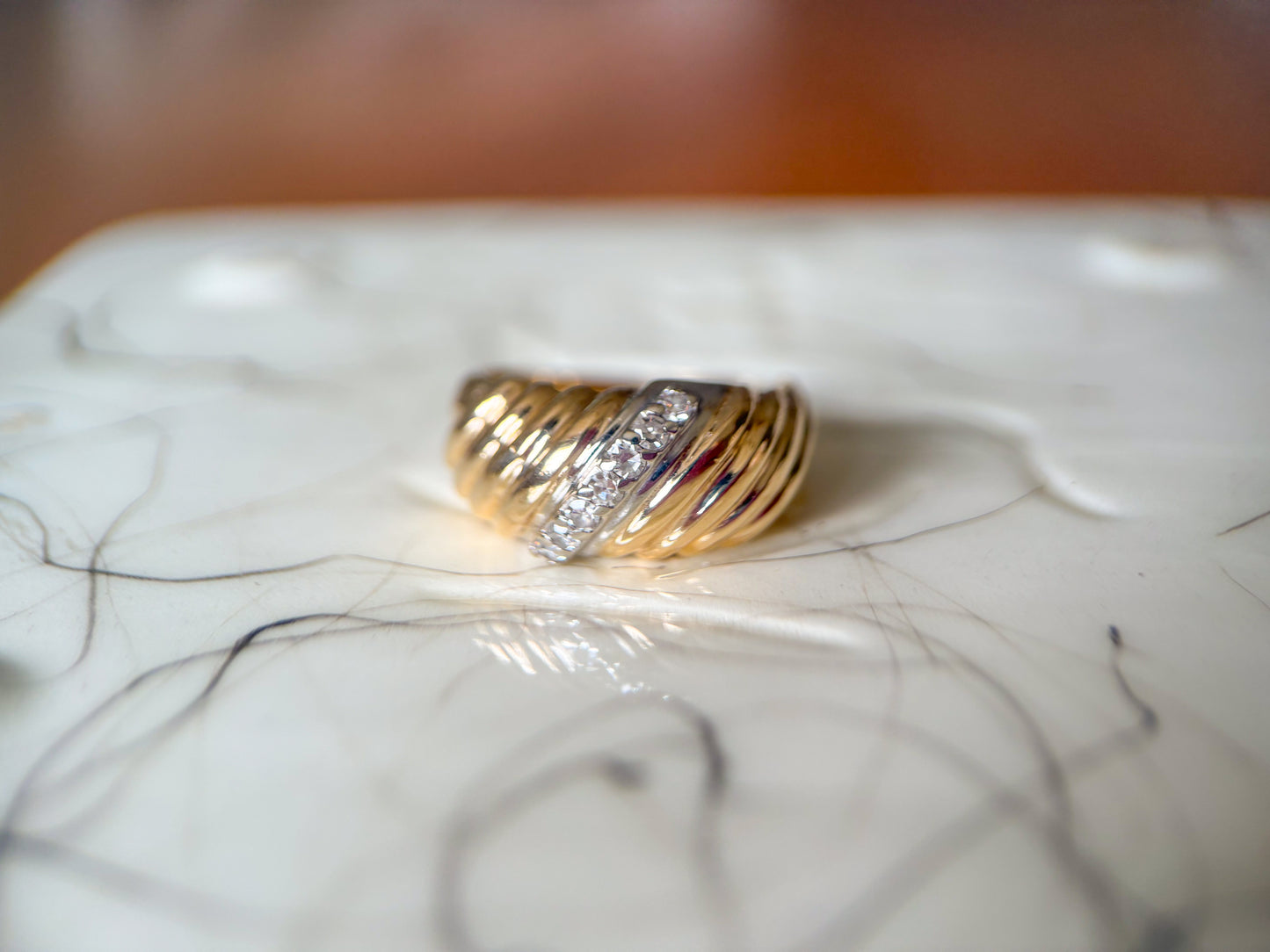 Vintage Natural Diamond Bombé 14k Yellow Gold Ring